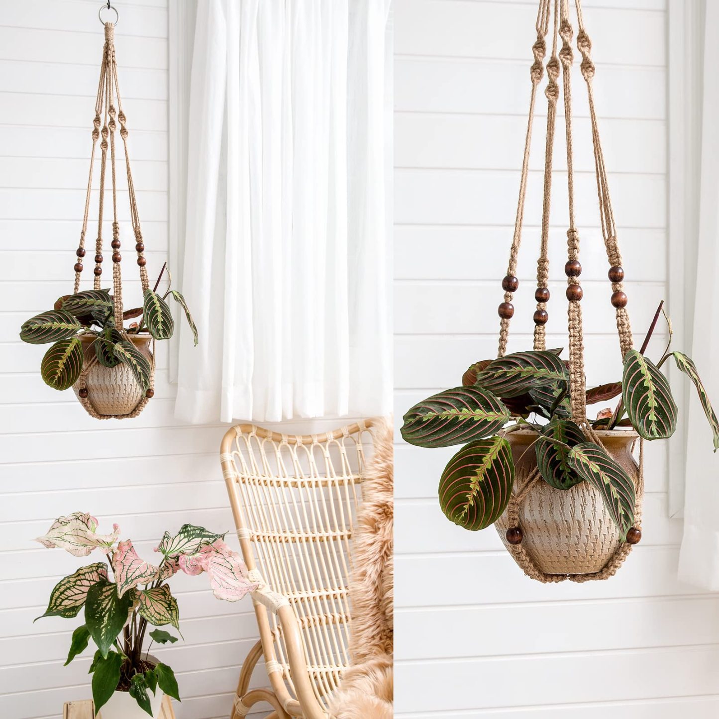 3 Pcs Tassel-Free Macrame Plant Hangers, Beaded Hanging Planter Baskets, Indoor Flower Pot Holders in 23/29/35 Inch