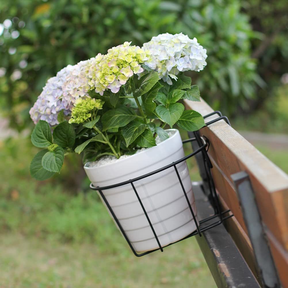 3 Pack 10 Inch Metal Railing Planter, Outdoor Balcony Fence Hanging Basket, Heavy Duty Flower Pot Holder Stand for Indoor Porch Garden Plants