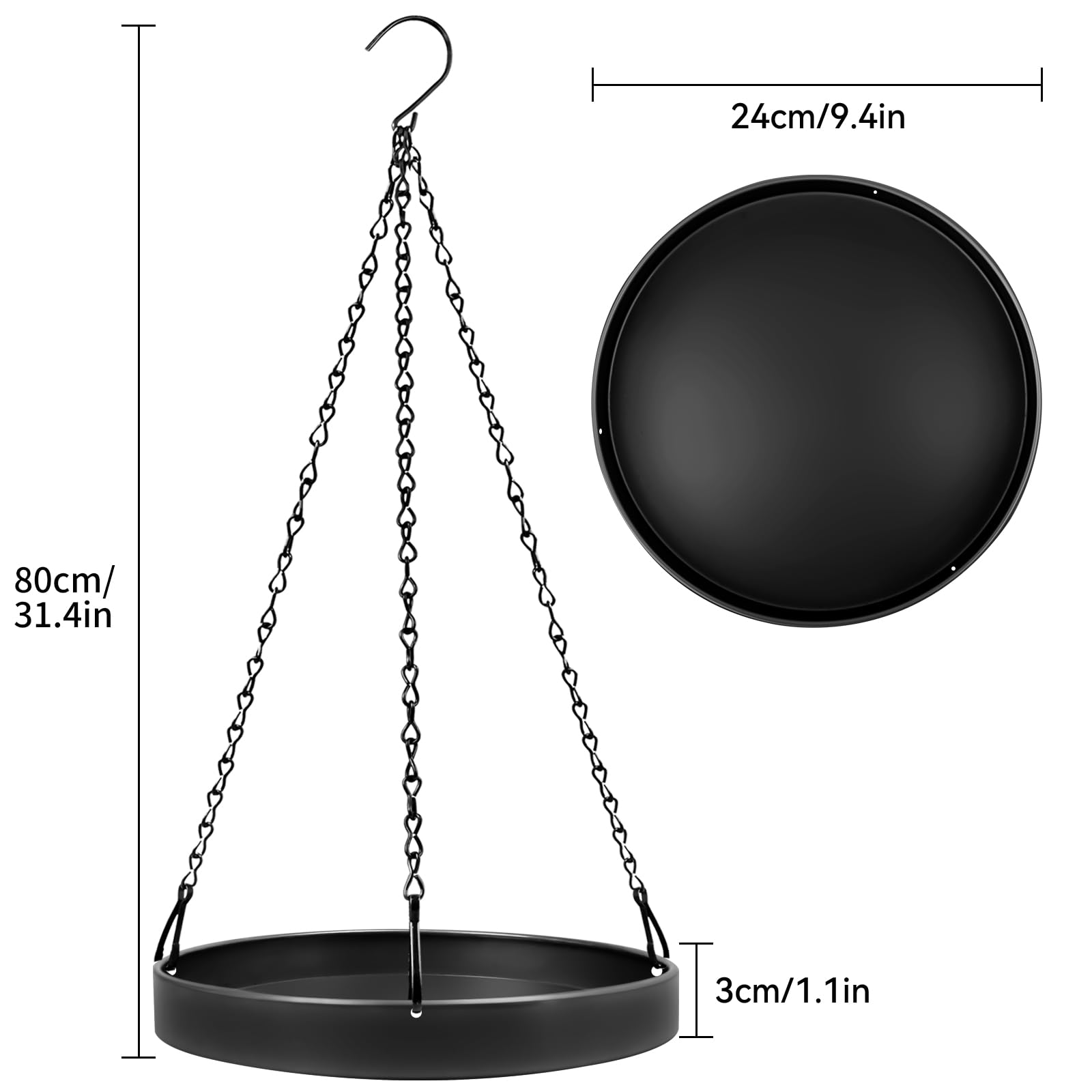 2 Pack Black Metal Plant Hanger, Indoor Outdoor Hanging Planter Basket with Tray, Window Plant Holder & Hanging Plant Shelf for Plants