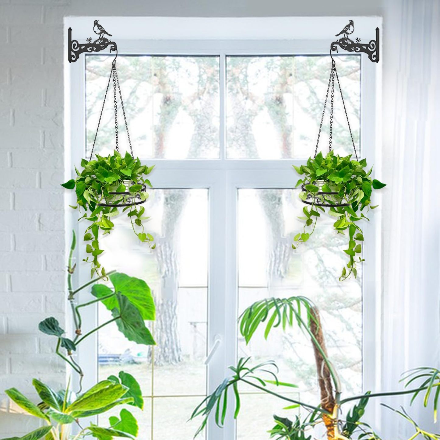 2-Pack Heavy Duty Metal Hanging Planters for Indoor Plants, Aesthetic Plant Hanger with 3 Chains & Hooks, Instant Gardening Decor