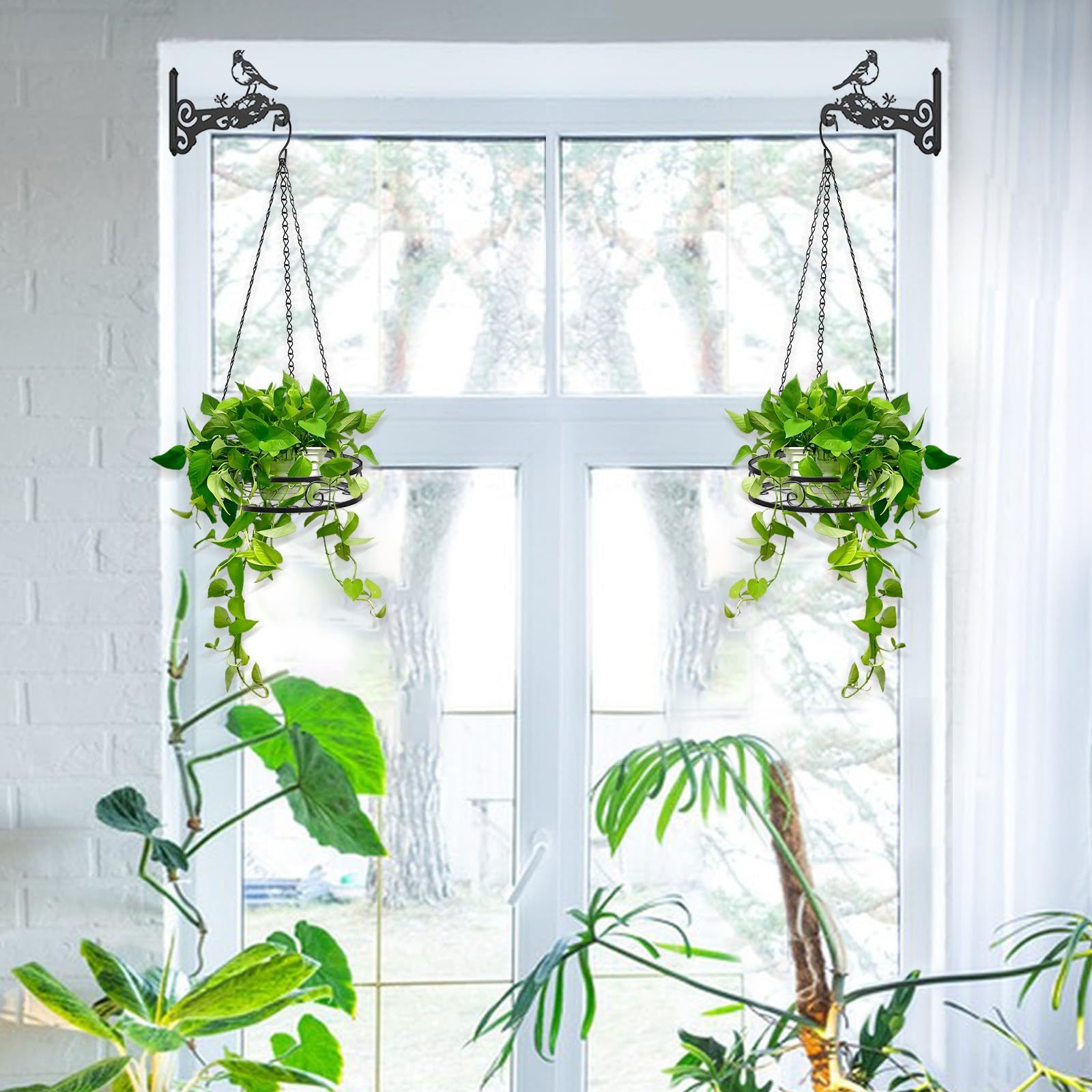 2-Pack Heavy Duty Metal Hanging Planters for Indoor Plants, Aesthetic Plant Hanger with 3 Chains & Hooks, Instant Gardening Decor