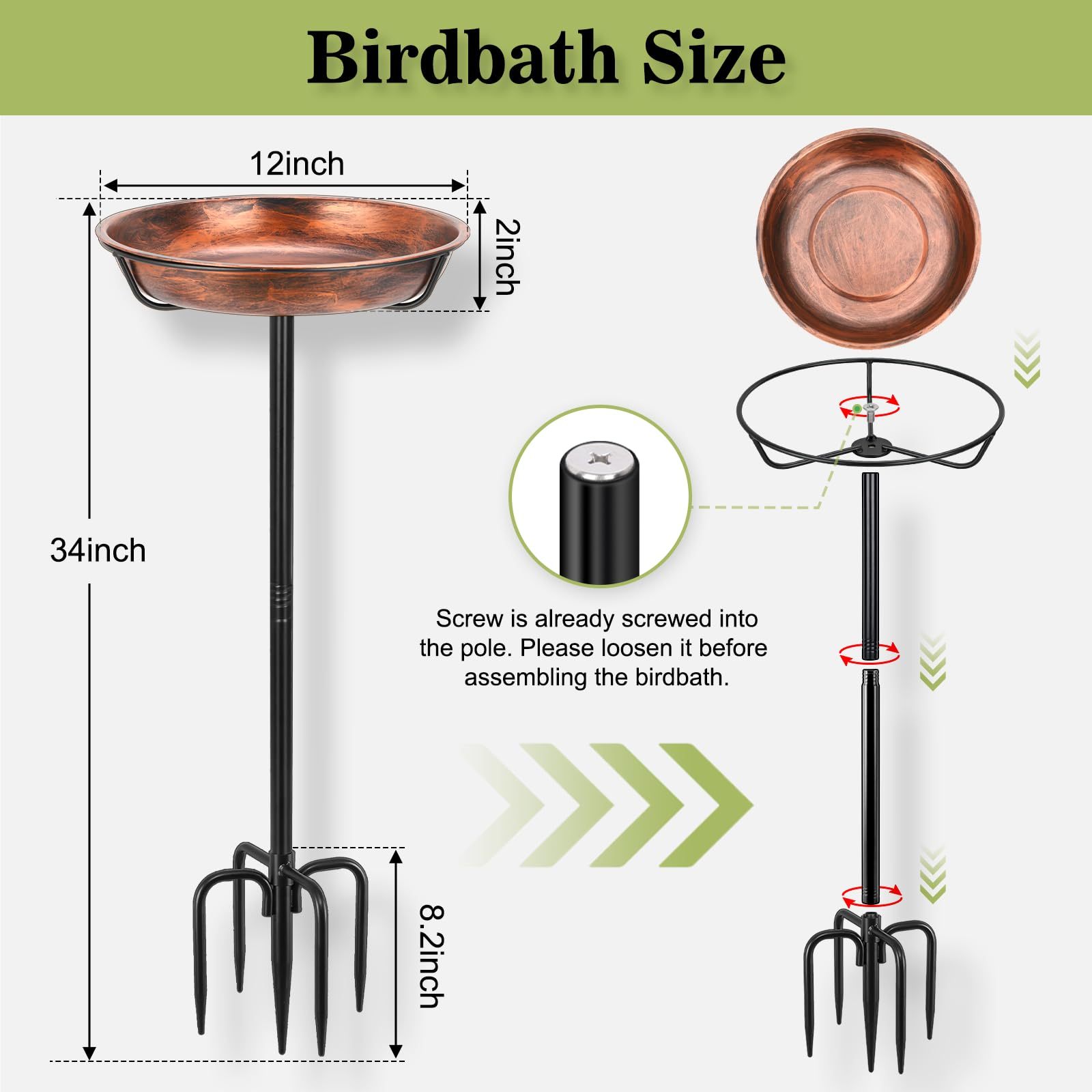 12 Inch Dia Heavy Duty Metal Bird Bath for Outdoors, Garden Bird Bath Bowl Bird Feeder with 5-Pronged Stable Base