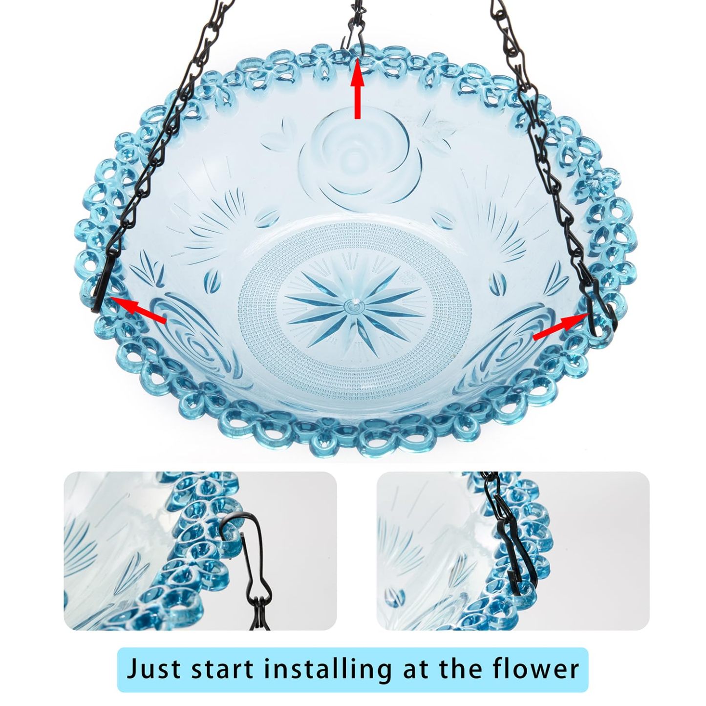2 Pack Hanging Bird Baths, Blue Plastic Hanging Bird Feeders for Outdoors, Hanging Bird Water Bowl for Garden Yard Decor