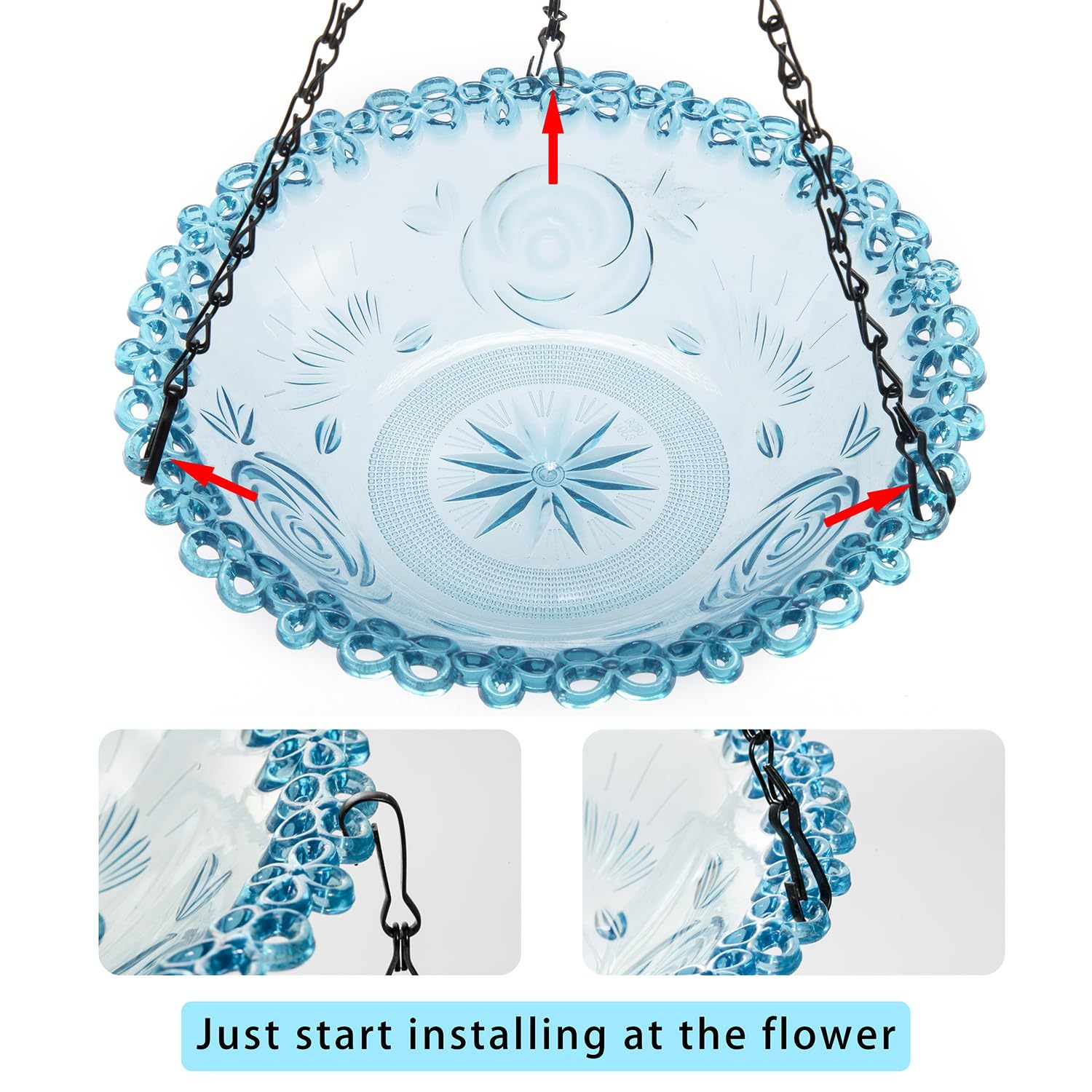 2 Pack Hanging Bird Baths, Blue Plastic Hanging Bird Feeders for Outdoors, Hanging Bird Water Bowl for Garden Yard Decor