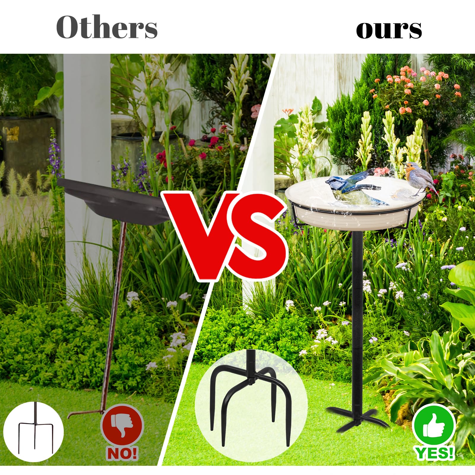 35.5in Heavy Duty Detachable Bird Bath, Metal Stake Stand Bird Bath Bowl Feeder with 4 Spiky Feet for Outdoor Garden Yard