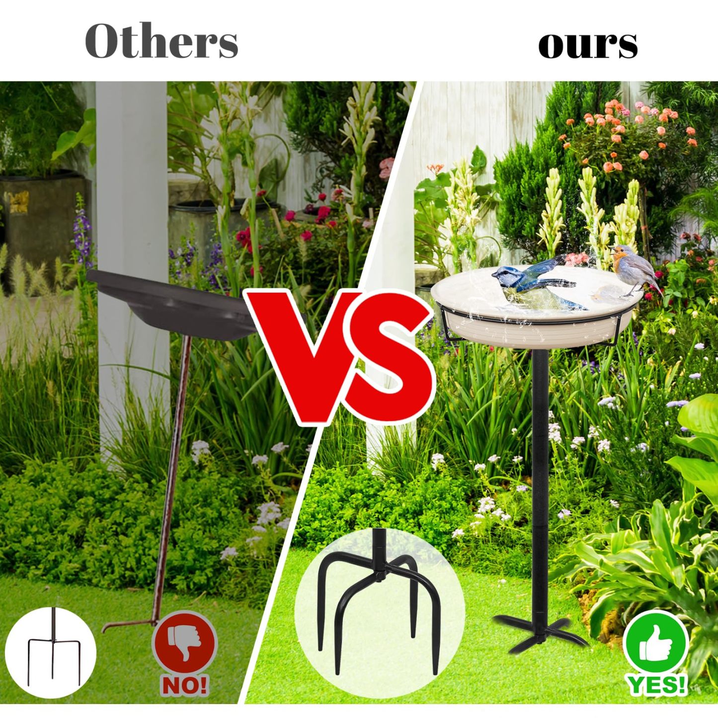 35.5in Heavy Duty Detachable Bird Bath, Metal Stake Stand Bird Bath Bowl Feeder with 4 Spiky Feet for Outdoor Garden Yard