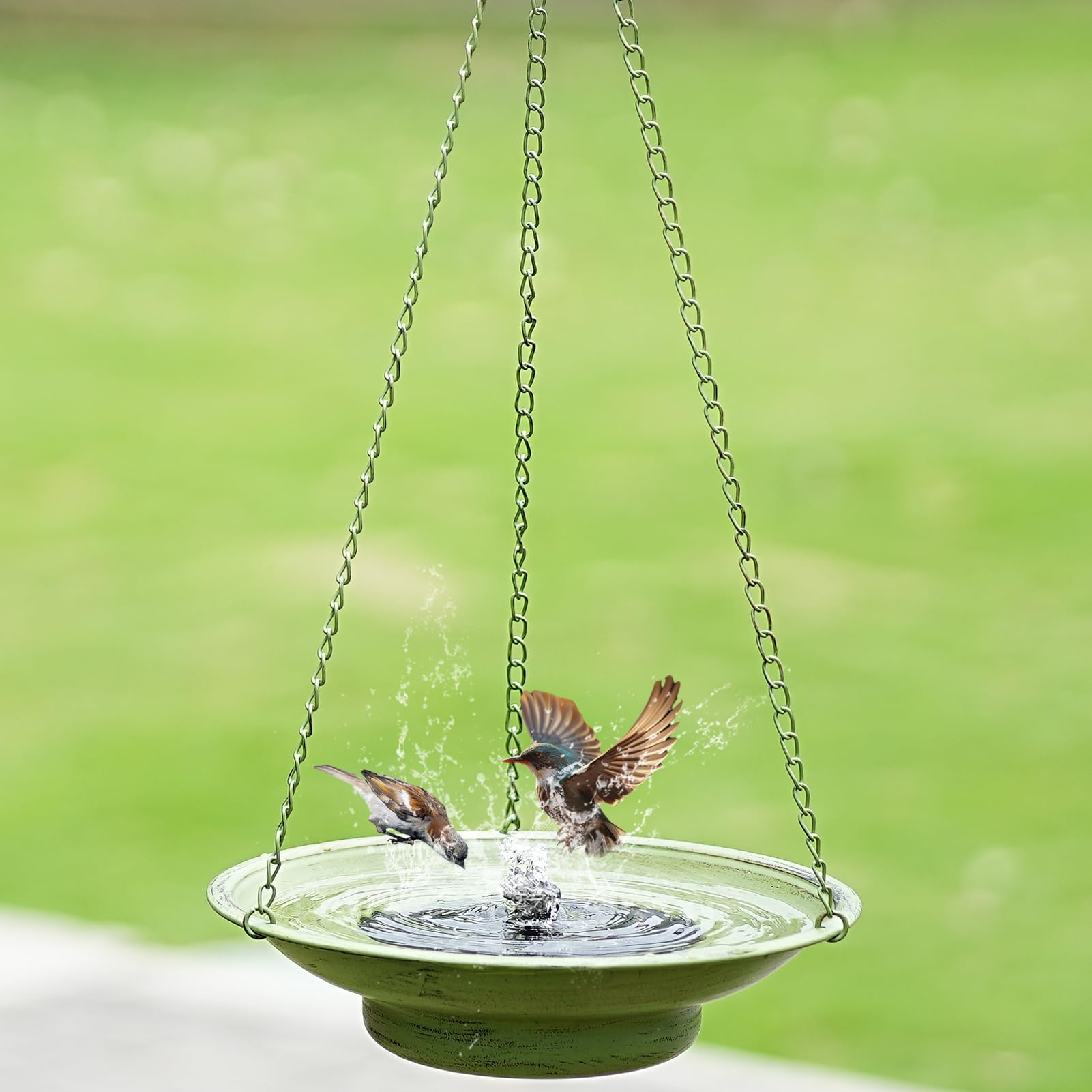 Solar Fountain Hanging Bird Bath, 30" Height × 12.4" Width Metal Bird Bubbler, Outdoor Garden Patio Decorative Bird Bath Bowl
