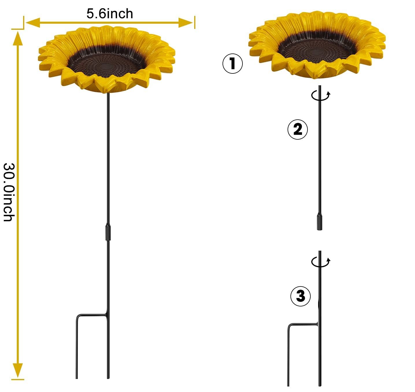 Sunflower Bird Feeder & Bird Bath for Outdoors, Ground Stake Small Tray Bird Feeder, Cute Garden Yard Decor for Bird Lovers