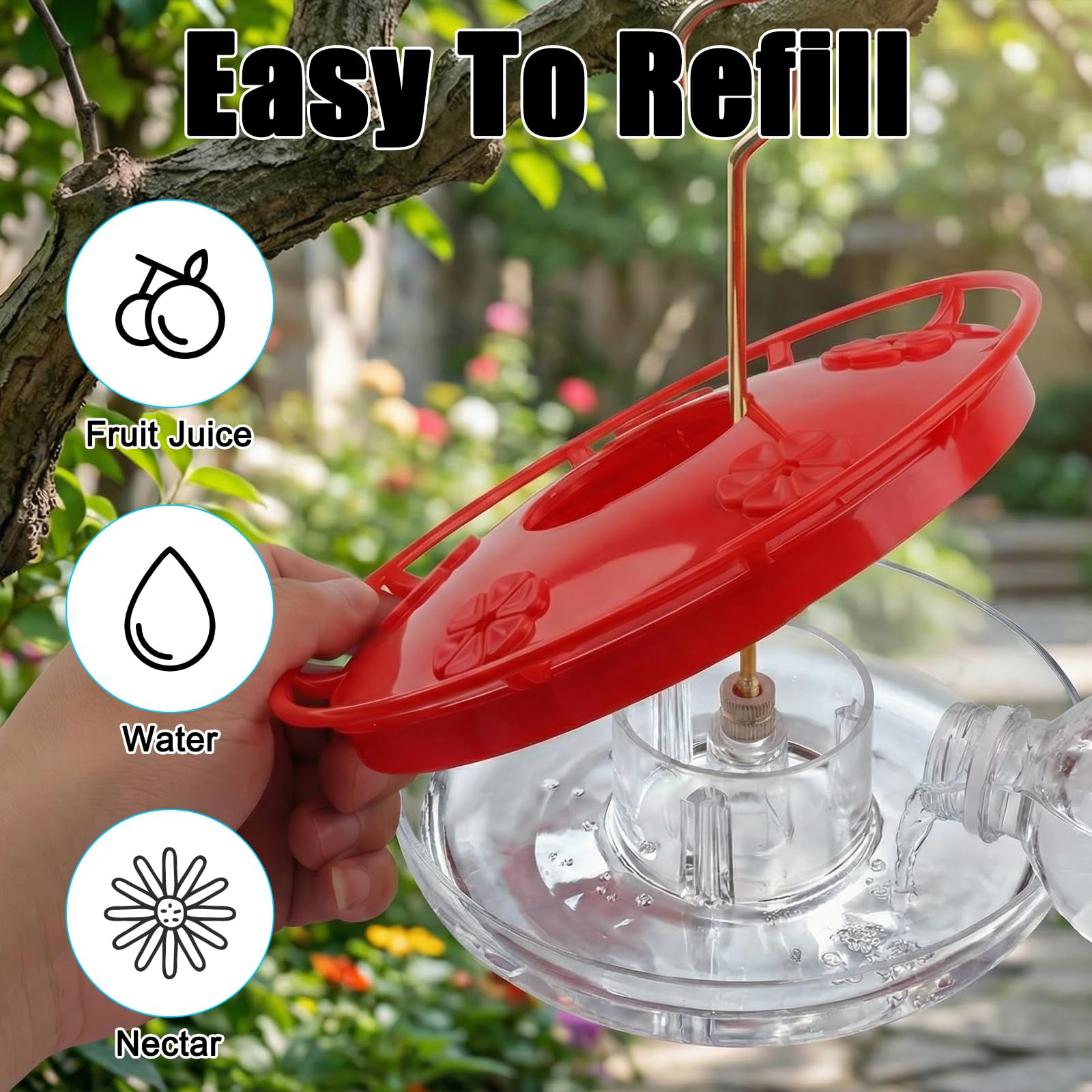 2 Pack 16oz Dish-Style Hummingbird Feeders for Outdoors, Leak-Proof with Built-in Scale, Ant Moat & 5 Feeding Ports, Wide Mouth Easy Clean BPA-Free Plastic for Garden Patio Backyard
