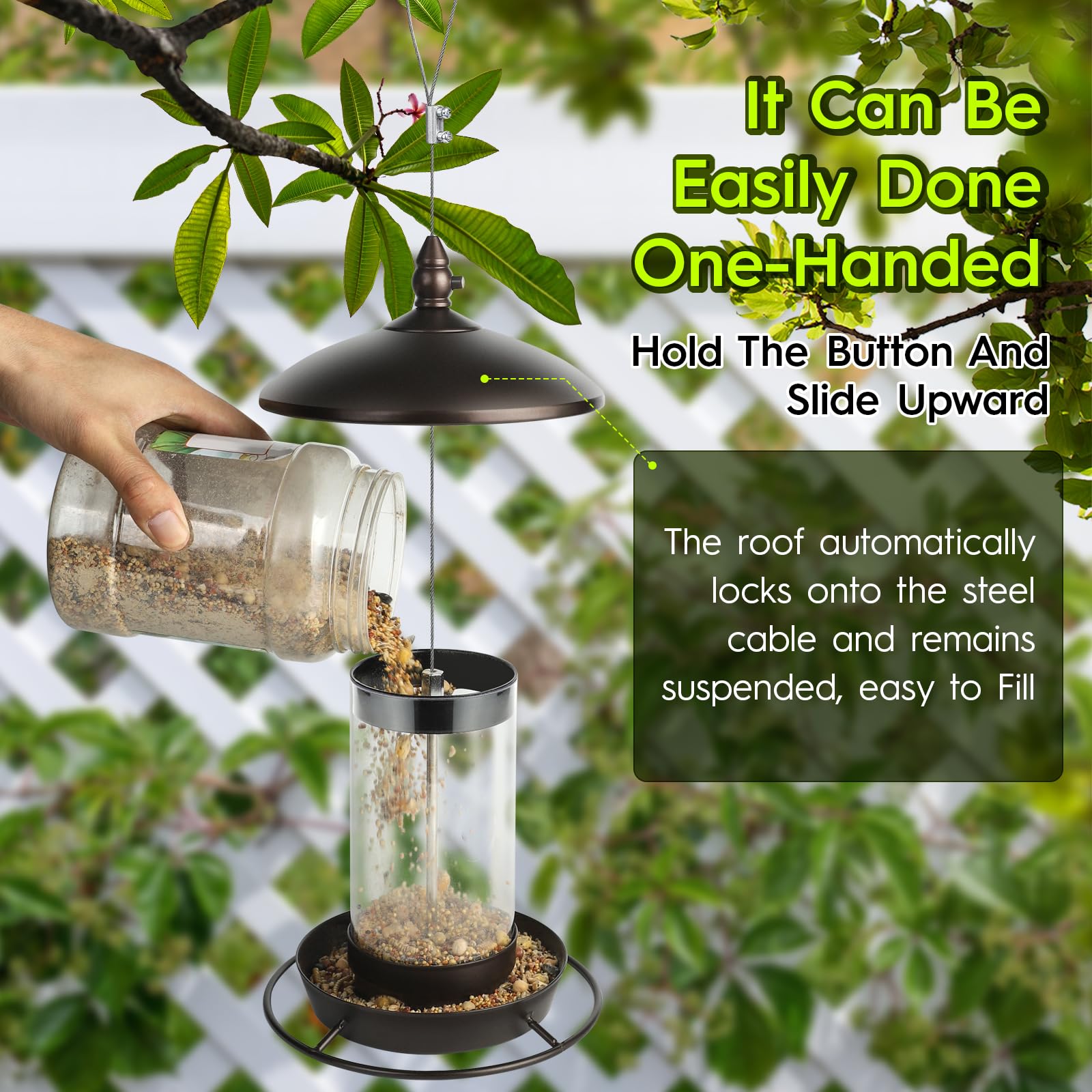 Metal Roof Bird Feeder, Chew-Proof Outdoor Hanging Feeder for Wild Bird Seeds, Bronze Finish