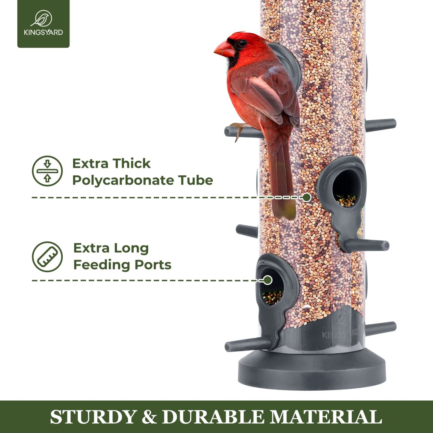 2 Pack Tube Bird Feeders 6 Feeding Ports Outdoor Hanging, Weatherproof Hard Plastic Wild Bird Feeder with Steel Hanger for Garden Yard