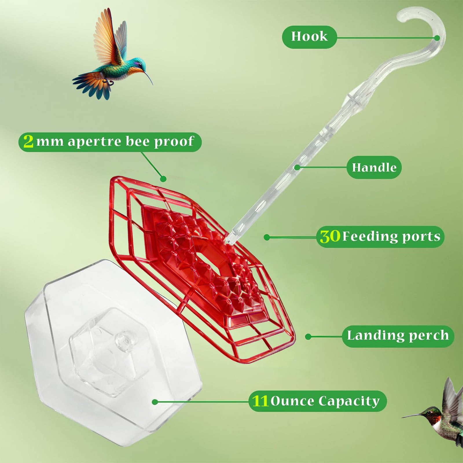 2 Pack Saucer Hummingbird Feeders, 30 Feeding Ports Outdoor Hanging Feeder with Integrated Ant Moat, Bee-Proof & Leak-Proof, Easy to Clean and Refill