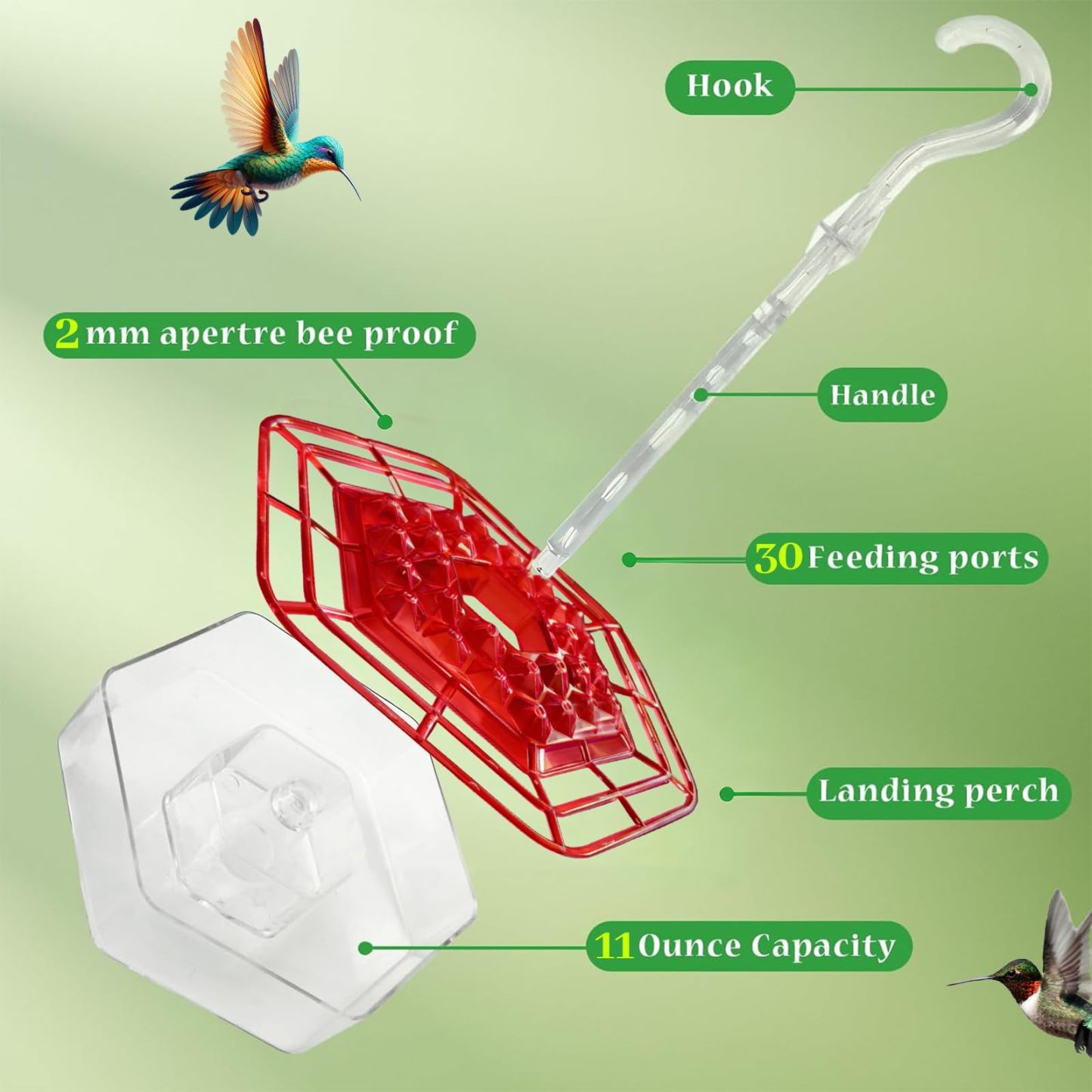 2 Pack Saucer Hummingbird Feeders, 30 Feeding Ports Outdoor Hanging Feeder with Integrated Ant Moat, Bee-Proof & Leak-Proof, Easy to Clean and Refill