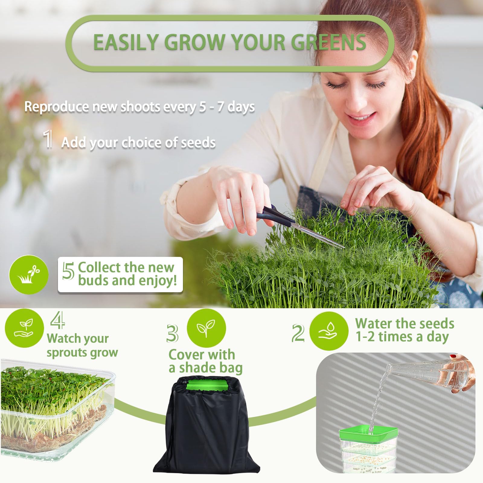 4-Tier Stackable Seed Sprouting Kit with Drain Holes & Drain Tray, Upgrade Ripple Soil-Free Sprouter Tray for Beans, Alfalfa & Microgreens