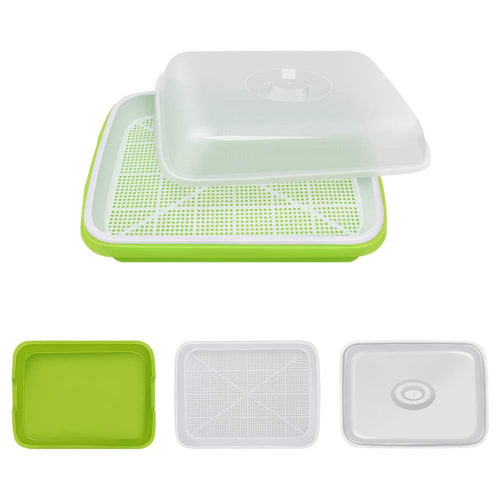 2 Pack Seed Sprouter Tray with Humidity Lid, BPA-Free Soil-Free Sprouting Kit, Large Capacity Microgreens Germination Tray for Wheatgrass, Beans, Peas, Cat Grass