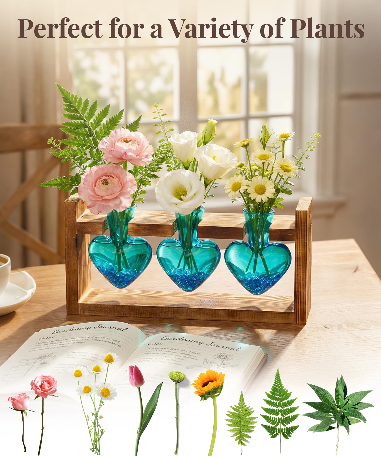 Plant Terrarium Propagation Station, 3 Bulb Glass Vases with Wooden Stand, Mothers Day Gifts for Mom Plant Lovers Women Wife Daughter, Tabletop Hydroponic Planter for Home Garden Decor