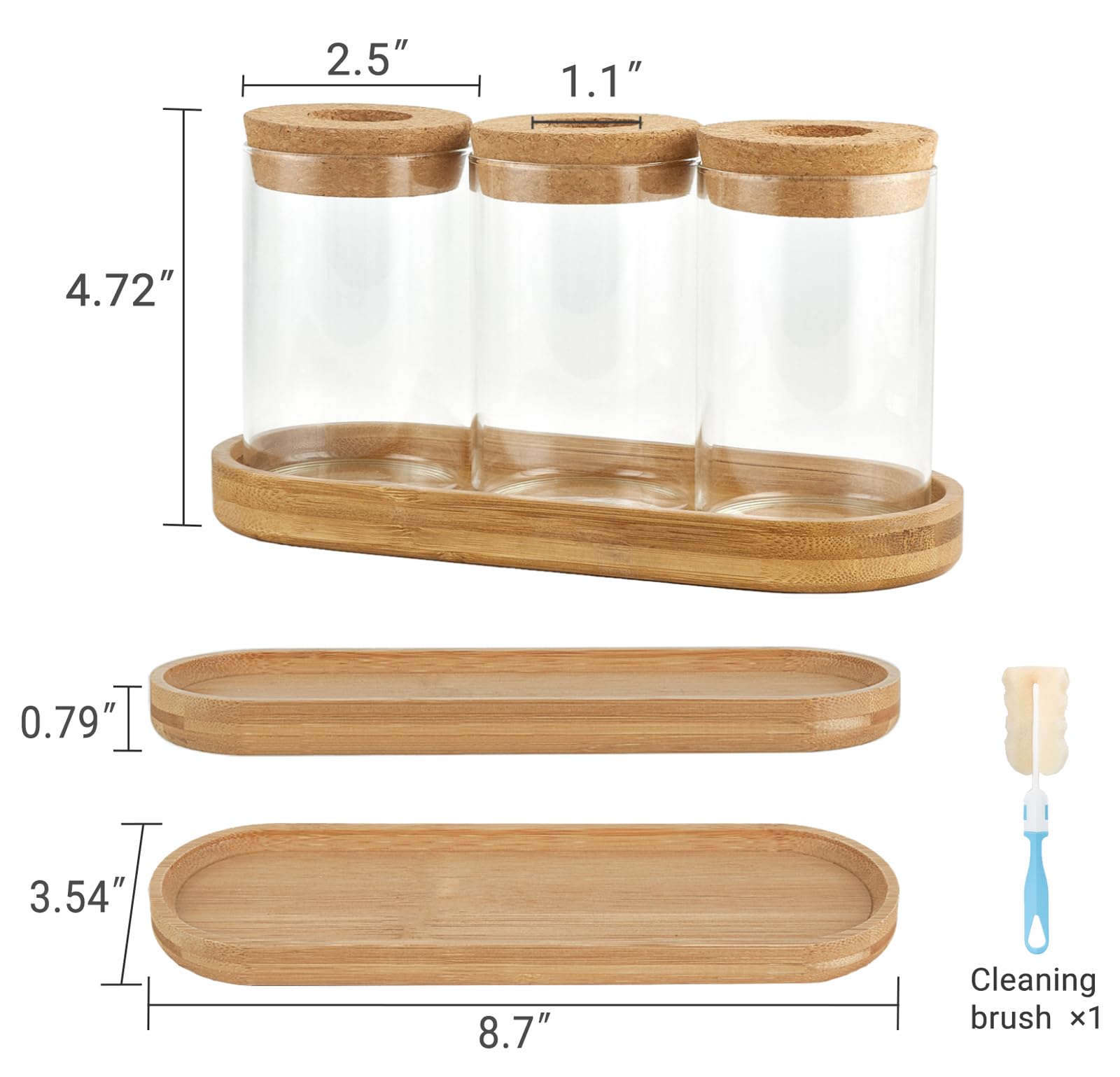 3Pcs Glass Propagation Terrarium with Lid Wooden Stand Desktop Hydroponic Planter Home Decor