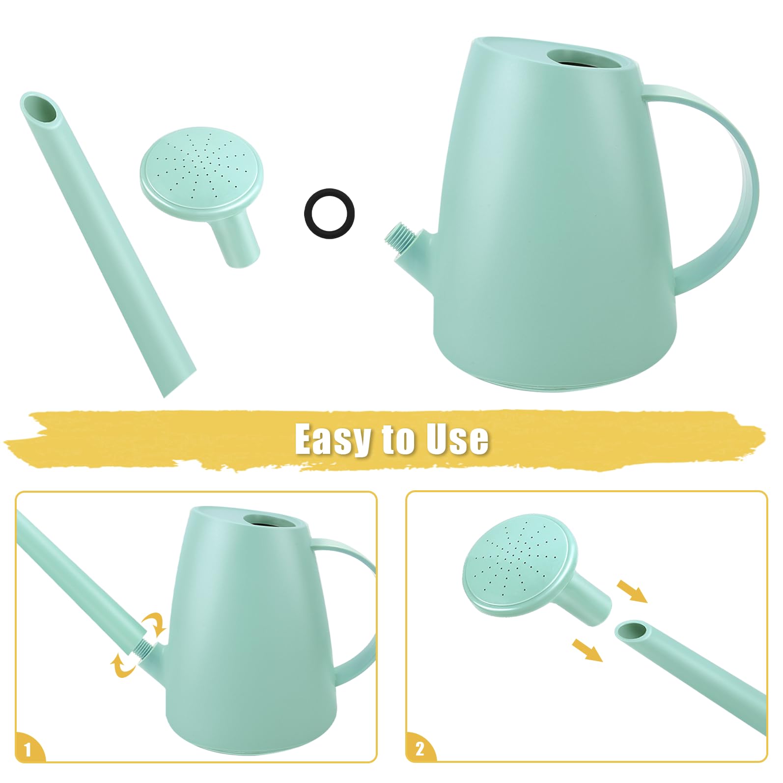 1/2 Gallon Long Spout Watering Can, 1.8L Plastic Water Pot for Home Garden Plants