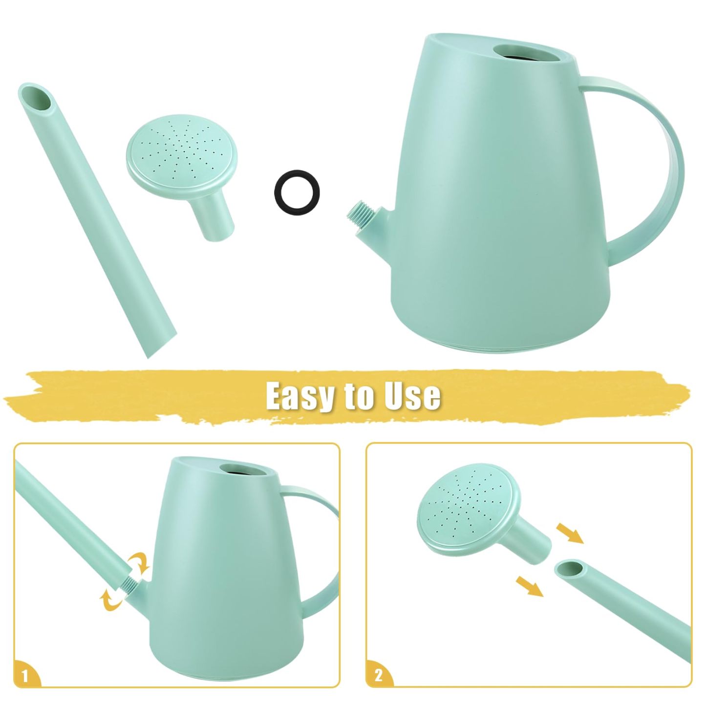 1/2 Gallon Long Spout Watering Can, 1.8L Plastic Water Pot for Home Garden Plants