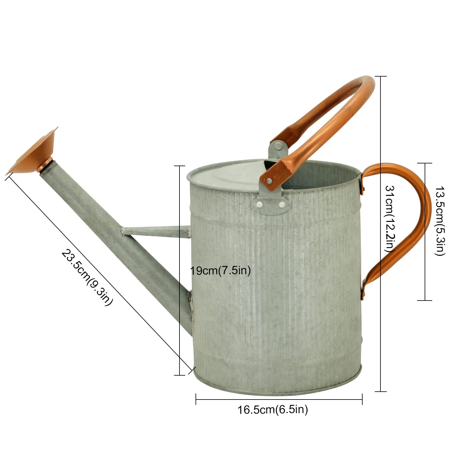 1 Gallon Galvanized Metal Watering Can with Removable Spout, Farmhouse Style for Indoor & Outdoor Plants