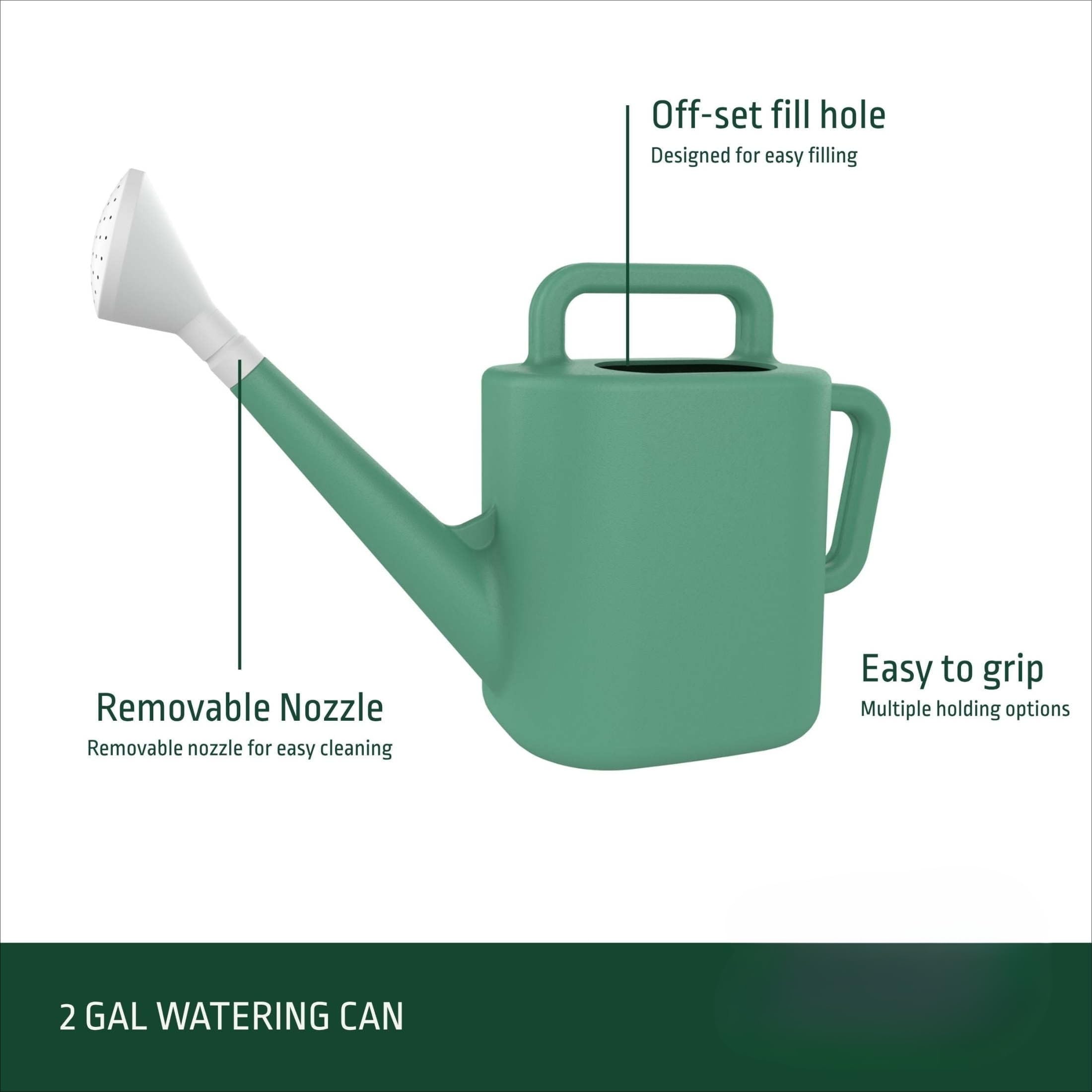 2 Gallon Resin Watering Can, Green Lily Design with Top & Side Dual Handles, Offset Opening for Easy Refill, Indoor & Outdoor Garden Use