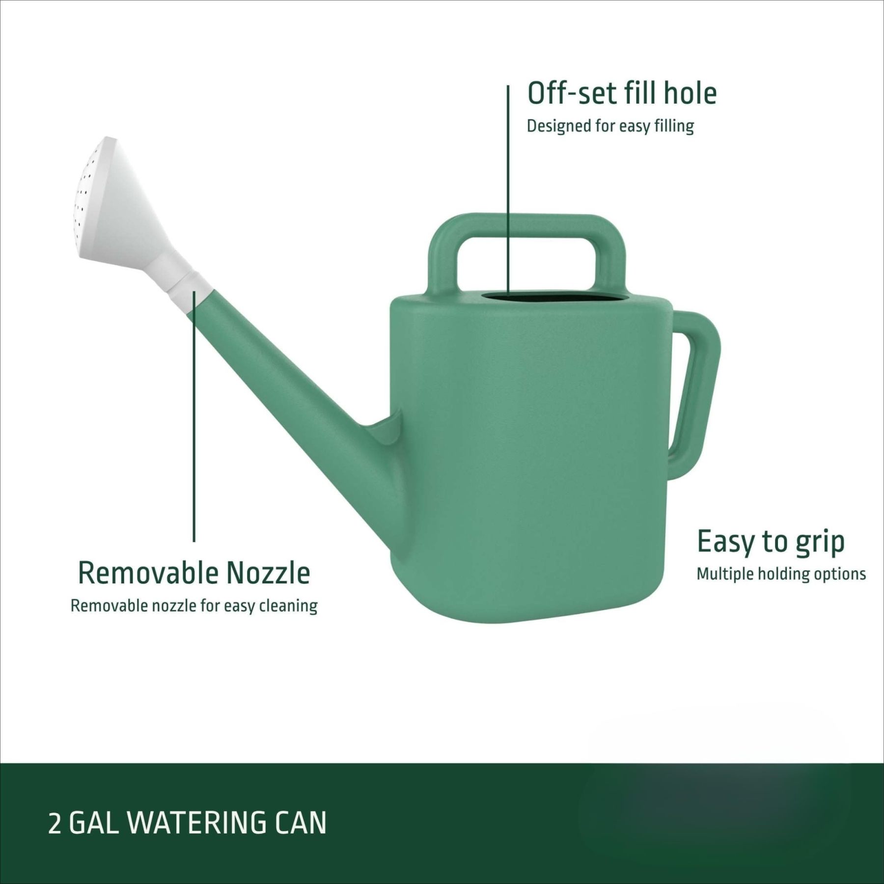 2 Gallon Resin Watering Can, Green Lily Design with Top & Side Dual Handles, Offset Opening for Easy Refill, Indoor & Outdoor Garden Use