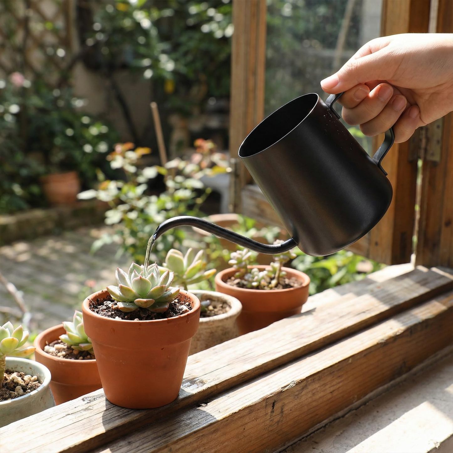12oz / 350ml Mini Stainless Steel Watering Can, Long Spout with Handle for Indoor & Outdoor Plants