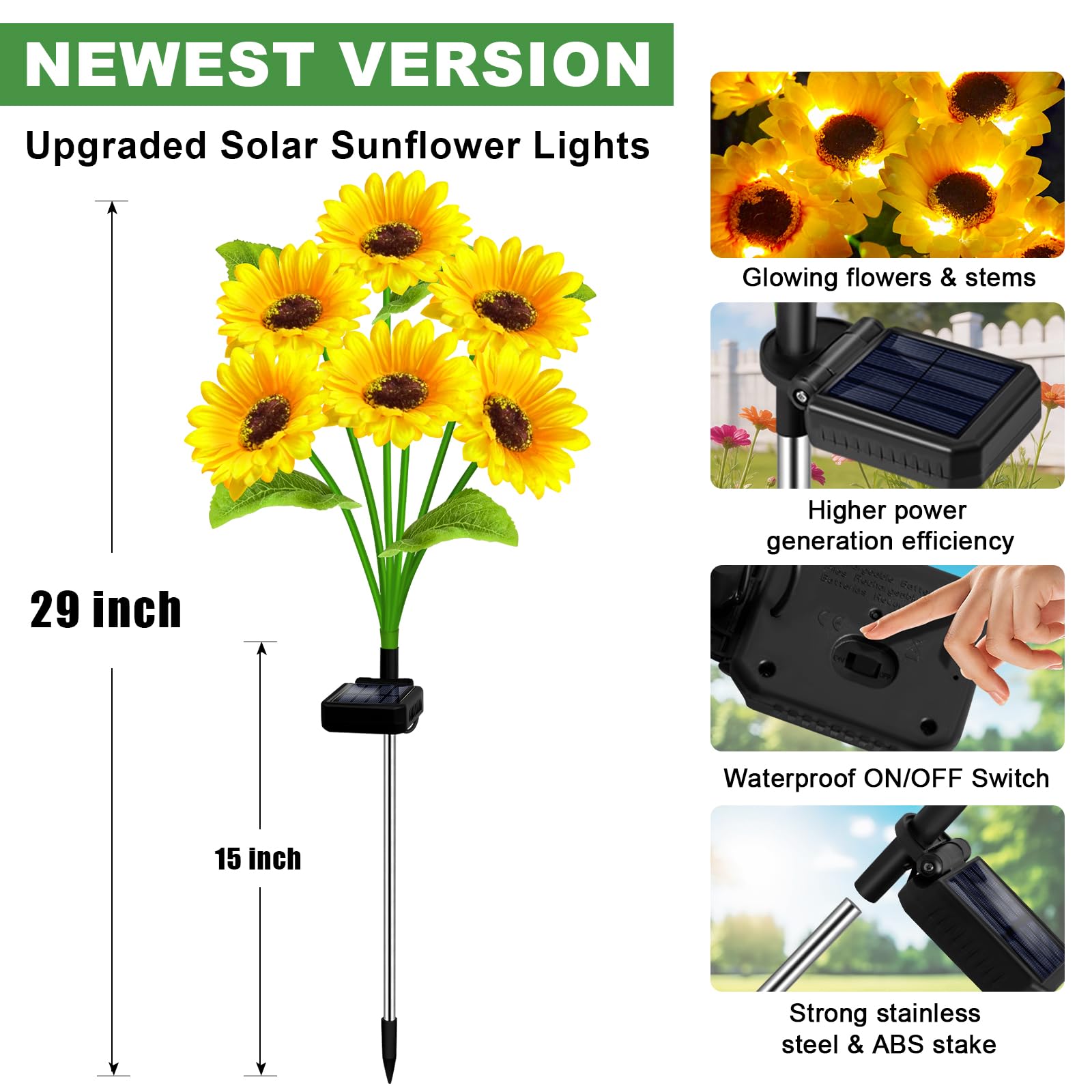Solar Garden Lights, 4 Sets with 24 Sunflower LED Lights, Waterproof Flower Stake Lights, Outdoor Landscape Decor for Yard Patio Lawn, Sweet Gift for Mom Grandma