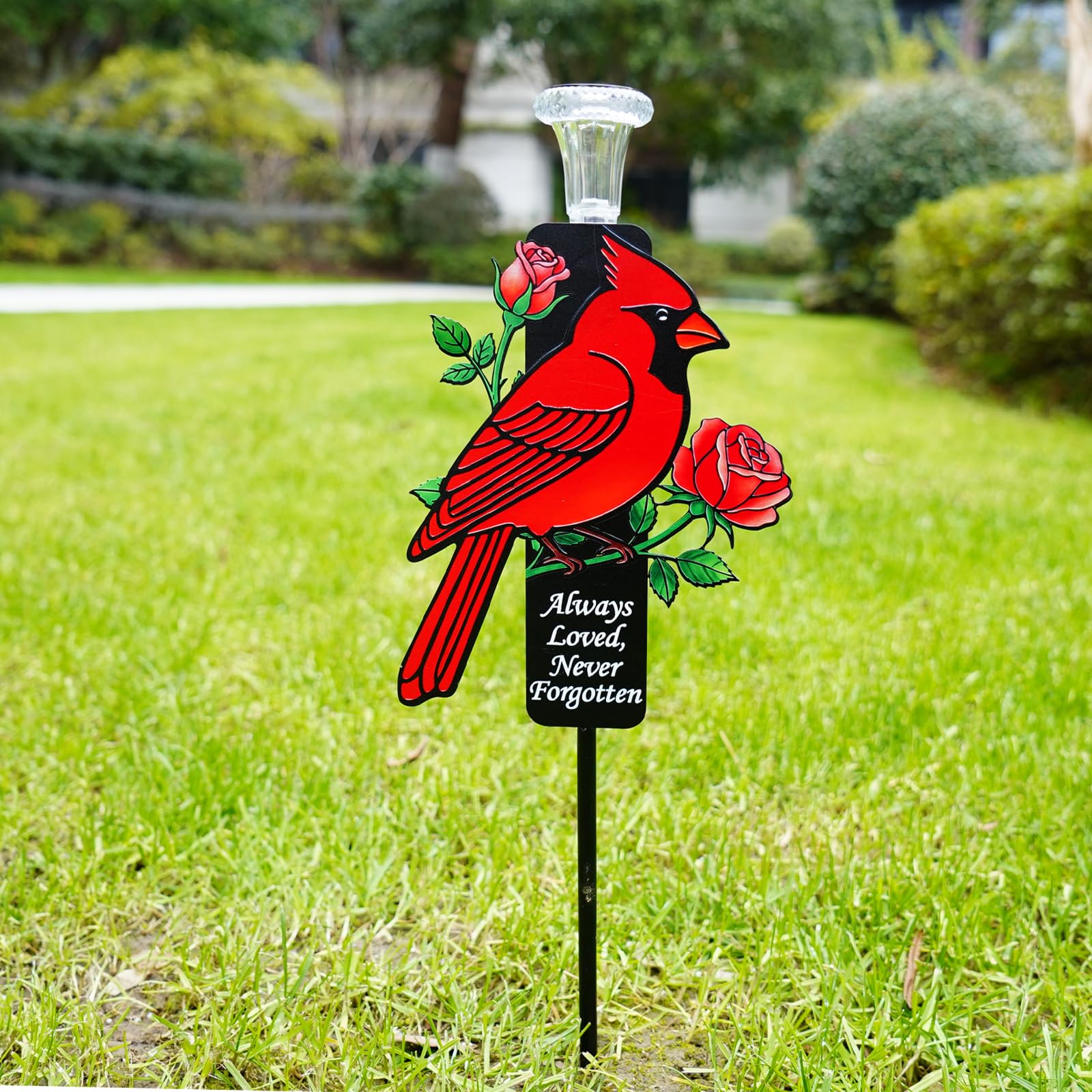 Red Cardinal Solar Memorial Stakes, Metal Cemetery Grave Decor with LED Lights, Sympathy Bereavement Gift for Loss of Mom, Grandma & Loved Ones