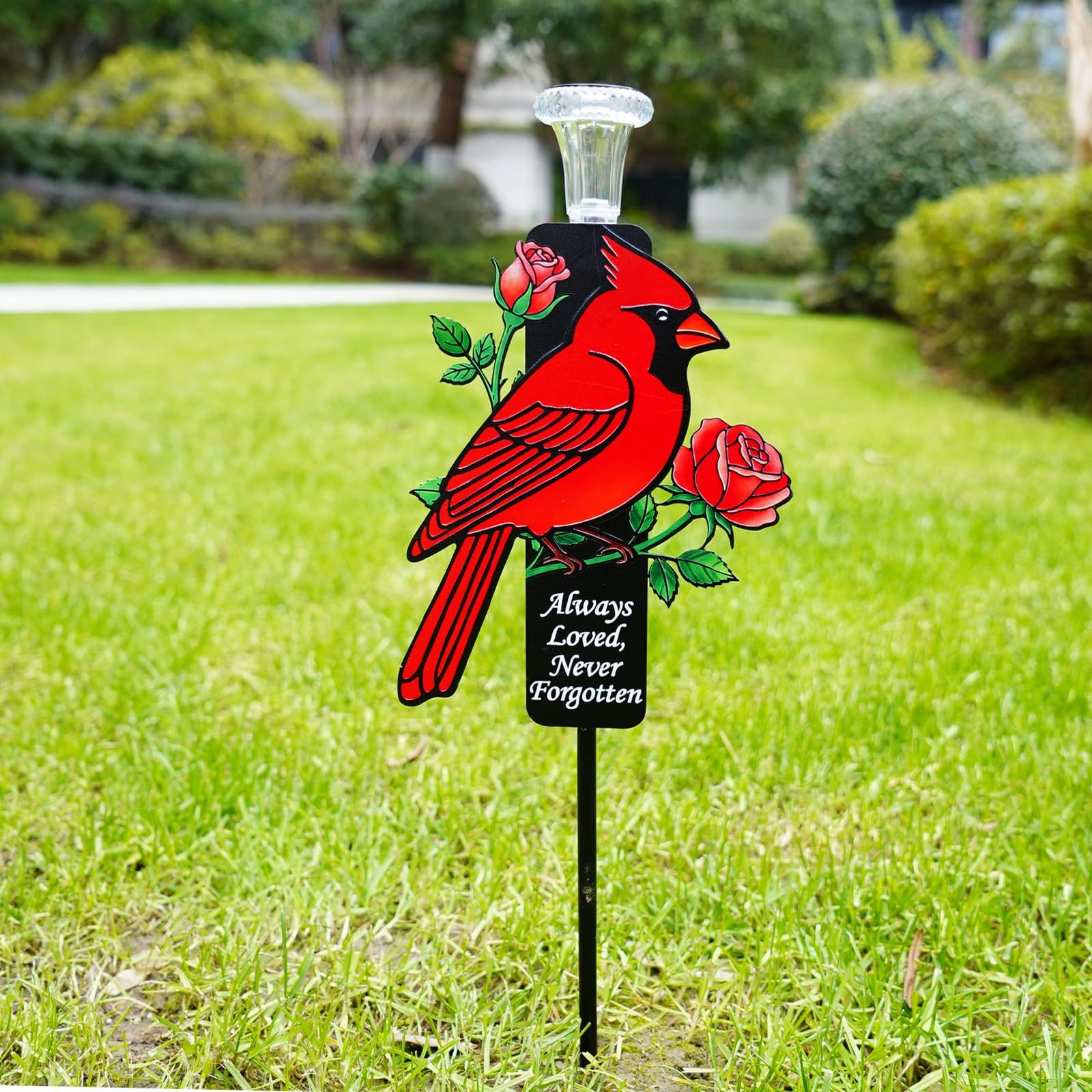 Red Cardinal Solar Memorial Stakes, Metal Cemetery Grave Decor with LED Lights, Sympathy Bereavement Gift for Loss of Mom, Grandma & Loved Ones