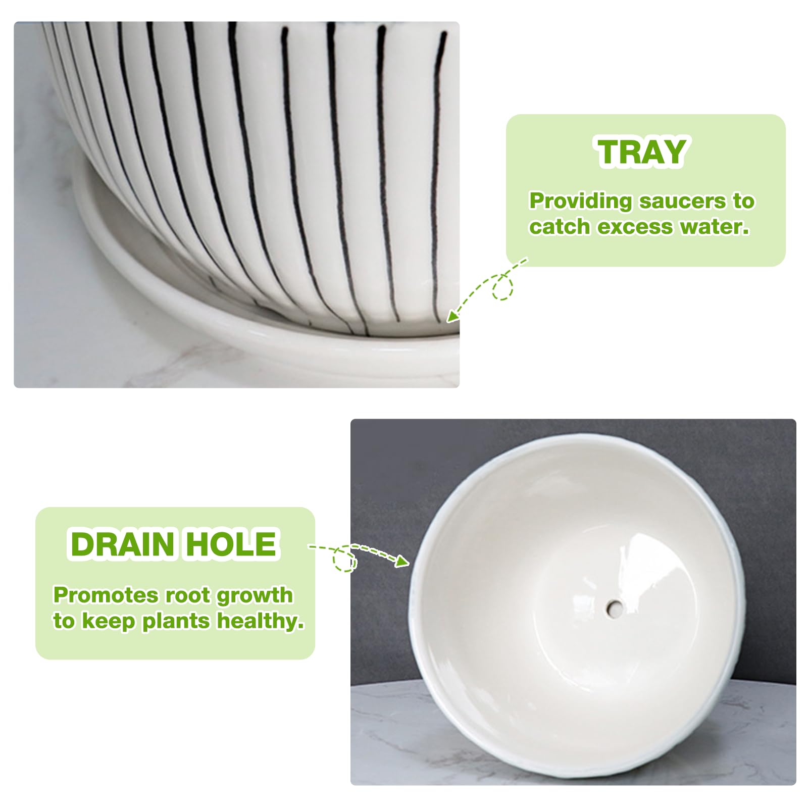 Ceramic Plant Pots Set of 3, 6.75/5.6/4.2 Inch Planters with Drainage Holes & Saucers, Modern Decorative Flower Pots for Indoor Outdoor House Plants, Succulents & Garden Decor