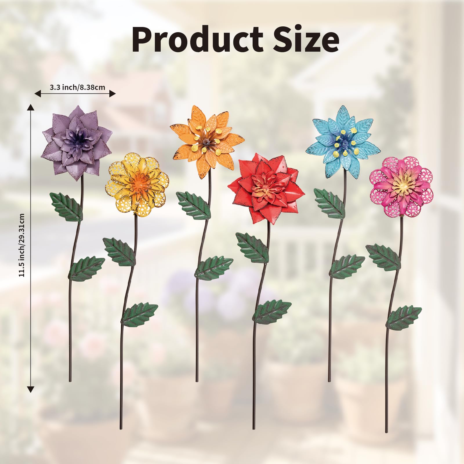 Multi-Color Shaking Head Flower Garden Stakes, 6 Pcs Weatherproof Metal Yard Decor, Decorative Stakes for Outdoor Lawn, Pathway & Plant Pots