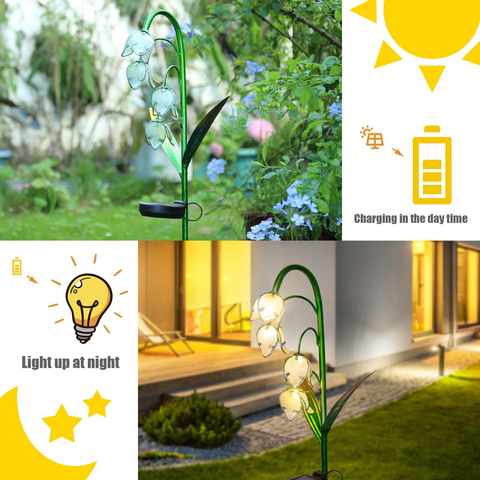 Solar Powered Glass Flower Stake Lights, Outdoor Decor for Yard, Lawn, Backyard & Landscape