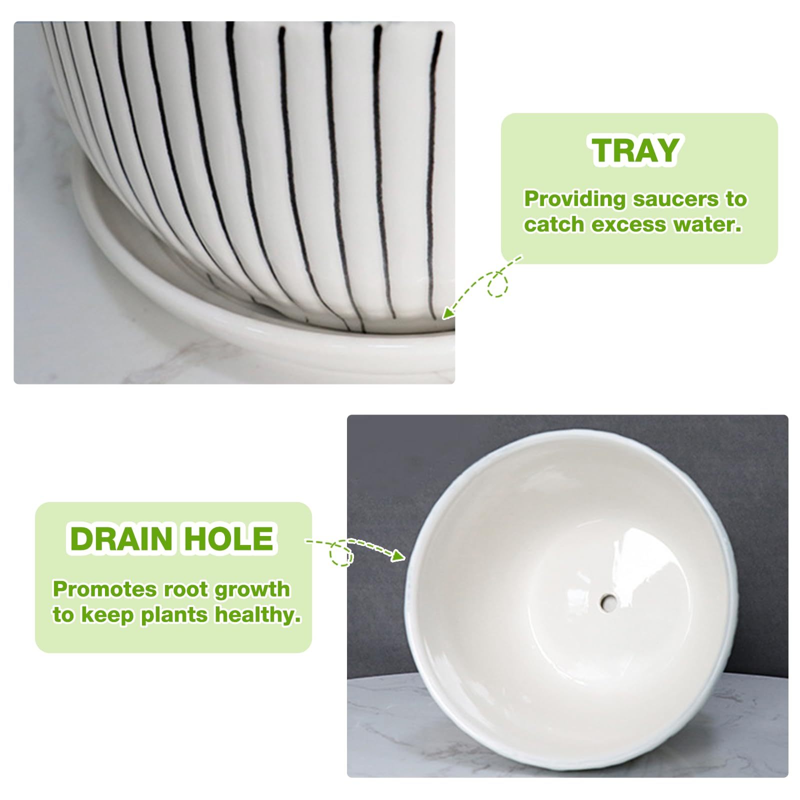 Ceramic Plant Pots Set of 3, 6.75/5.6/4.2 Inch Planters with Drainage Holes & Saucers, Modern Decorative Flower Pots for Indoor Outdoor House Plants, Succulents & Garden Decor