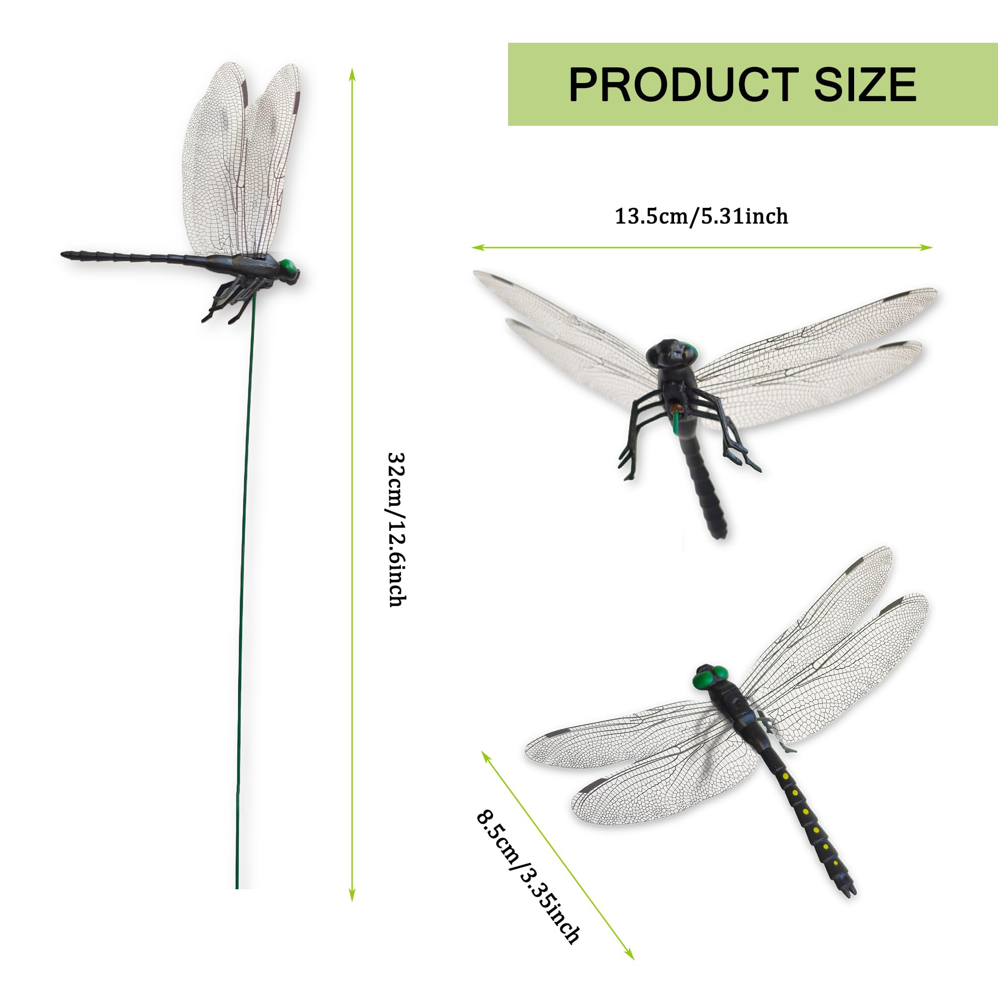 10 Pcs Lifelike 3D Dragonfly Garden Stakes, Large PVC Dragonfly Decor, Indoor Outdoor Ornaments for Yard, Balcony & Flower Pots