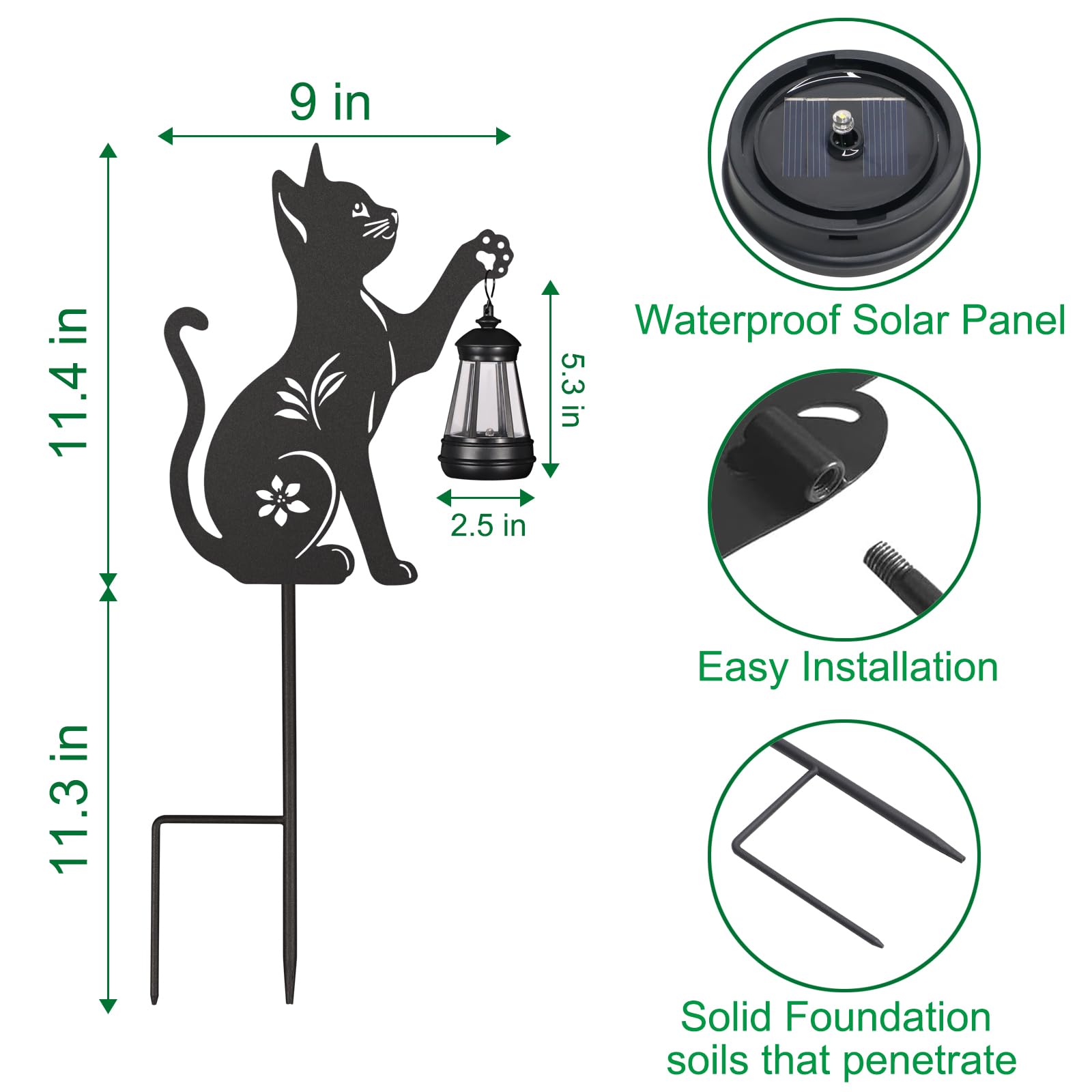 2 Pack Solar Cat Lantern, Hanging Black Cat Solar Lights, Metal Garden Stakes Statue for Yard Lawn Patio Decor, Ideal Gifts for Mom Grandma Women