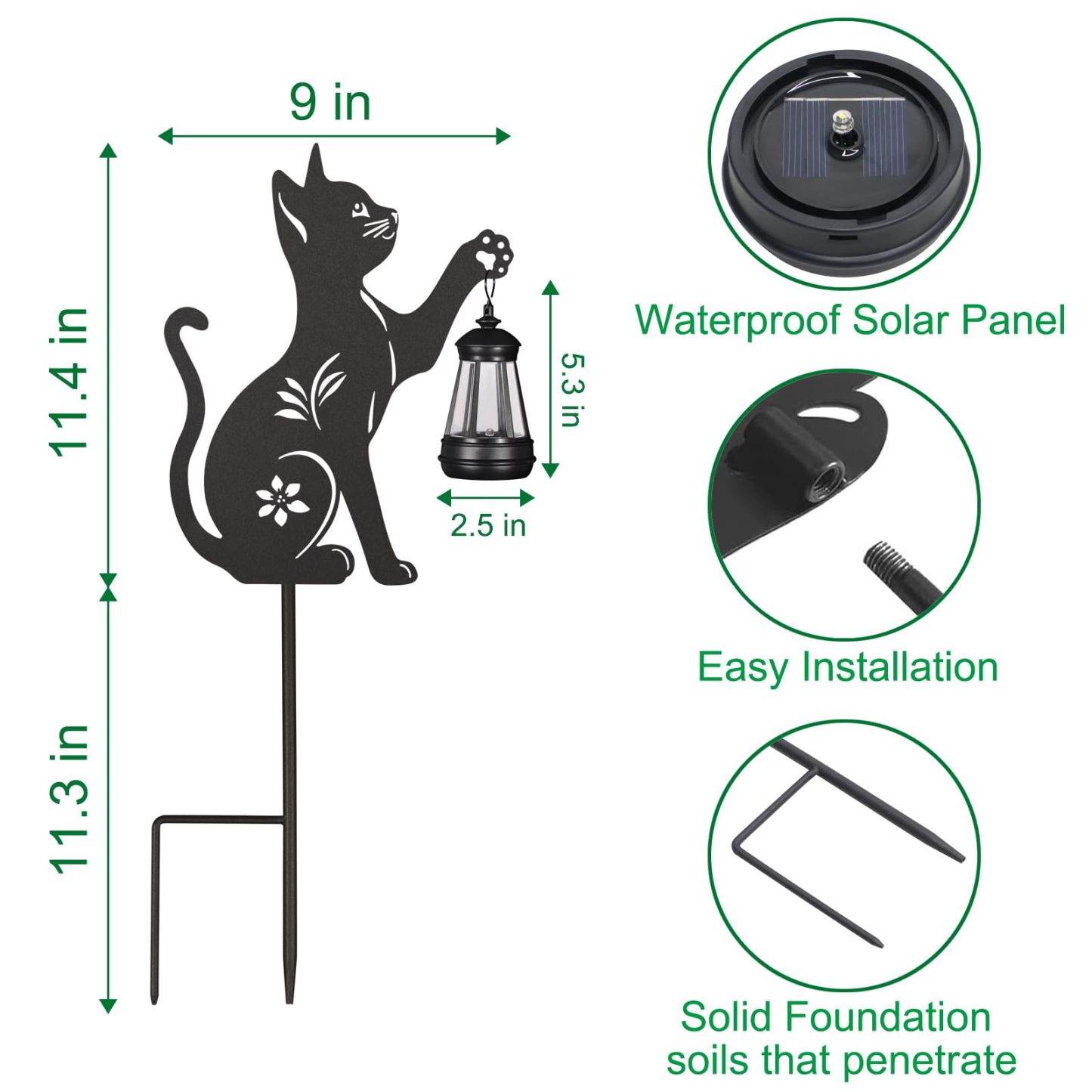 2 Pack Solar Cat Lantern, Hanging Black Cat Solar Lights, Metal Garden Stakes Statue for Yard Lawn Patio Decor, Ideal Gifts for Mom Grandma Women