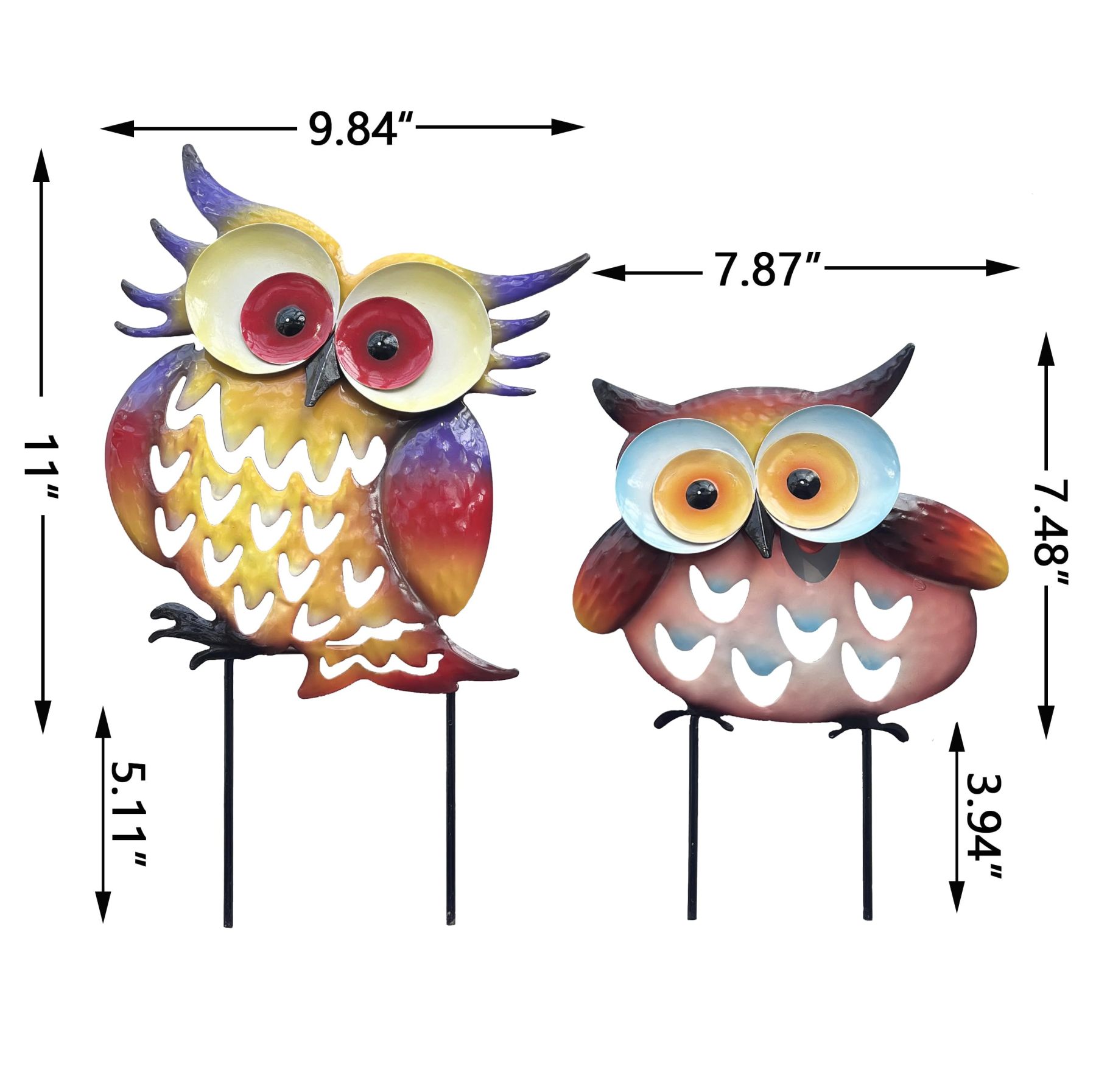 Pack of 2 Vibrant Metal Owl Silhouette Stakes, Rustproof Animal Garden Statues, Outdoor Yard Lawn & Flower Bed Decor Ornaments