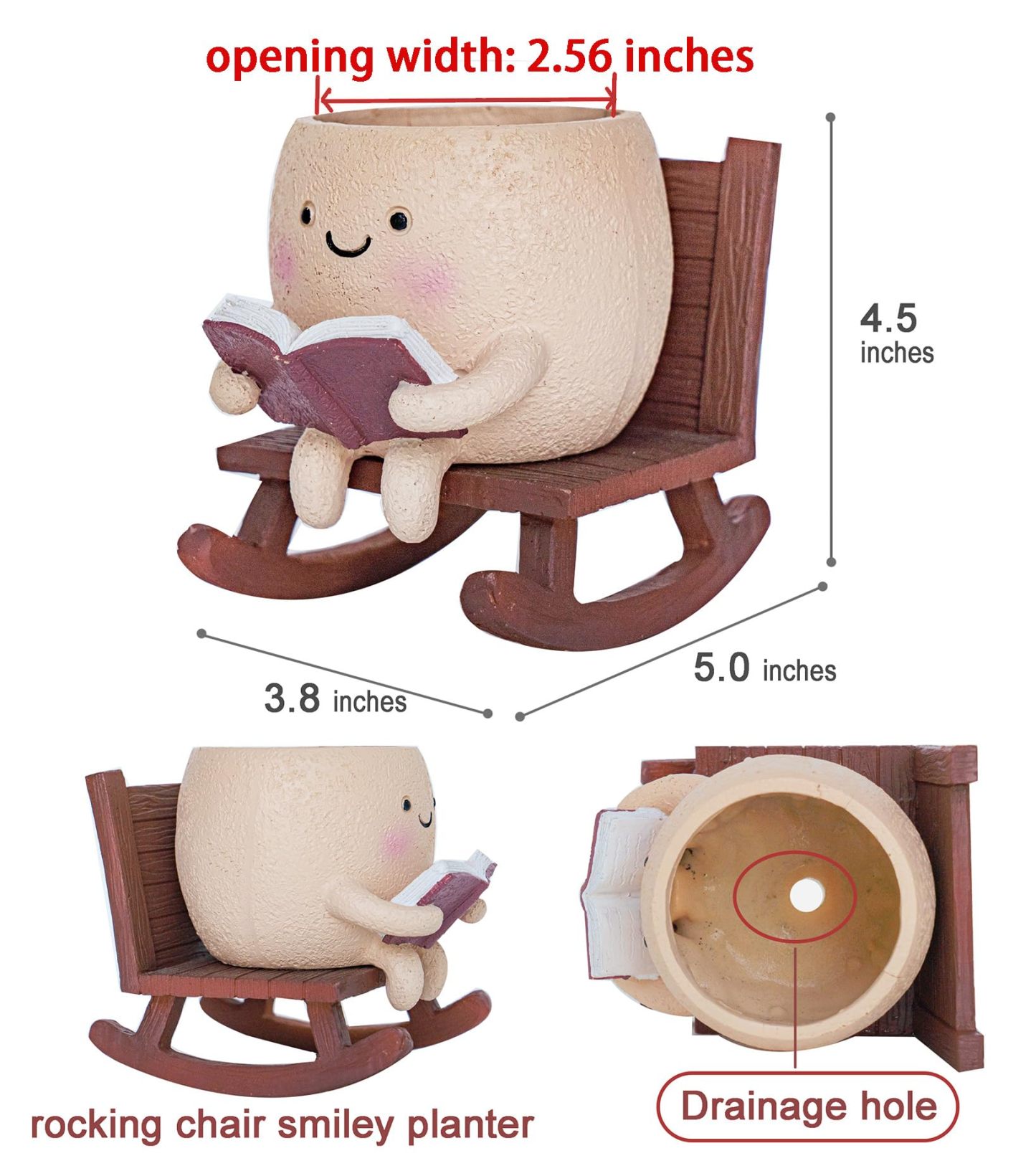 Cute Rocking Chair Smiley Face Planter – Unique Funny Flower Pot with Drainage for Succulents, Ideal Plant Gift for Mother’s Day, Birthday & Christmas