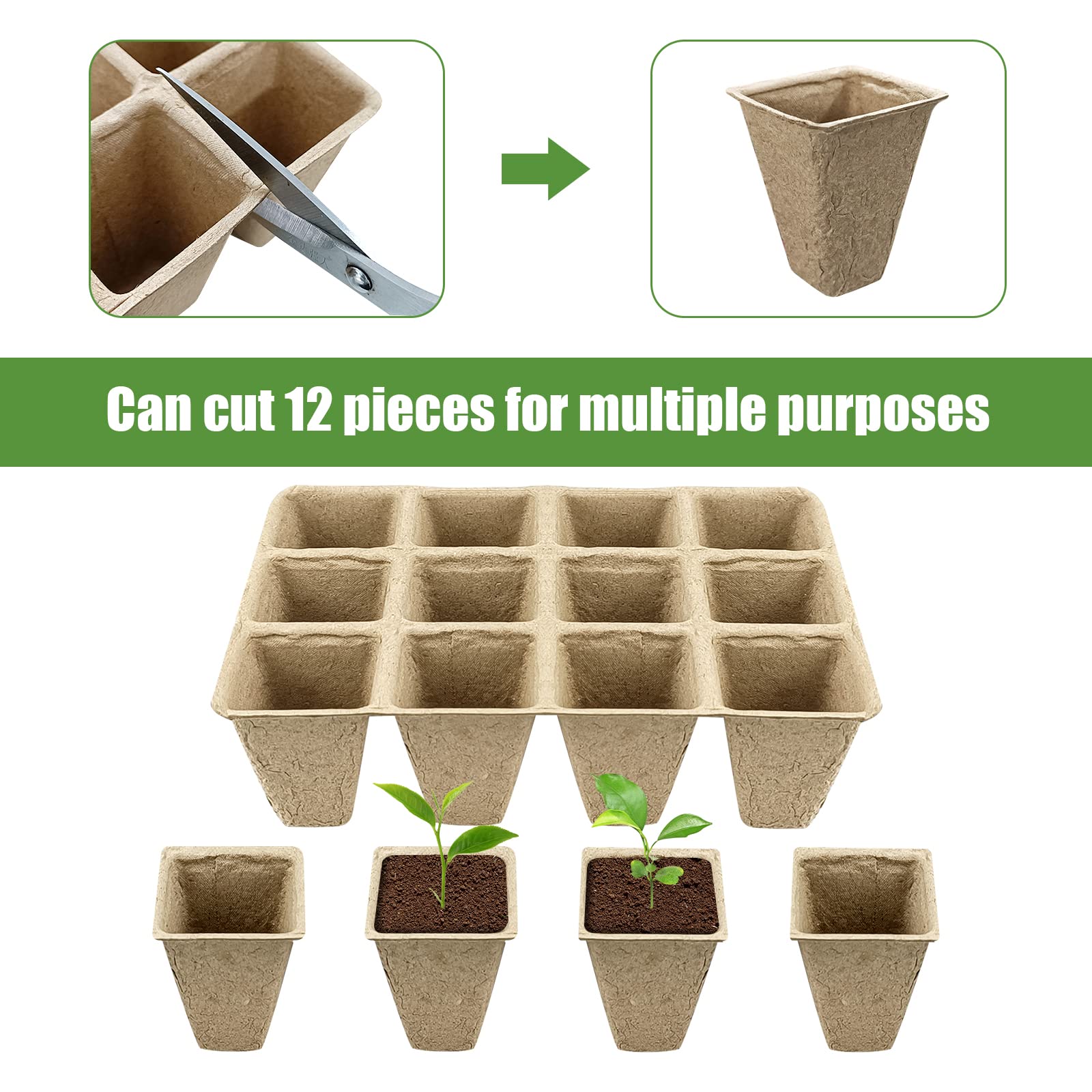 20 Pack Biodegradable Peat Pots – 240 Cells Seed Starter Trays with 20 Plant Labels for Indoor & Outdoor Garden