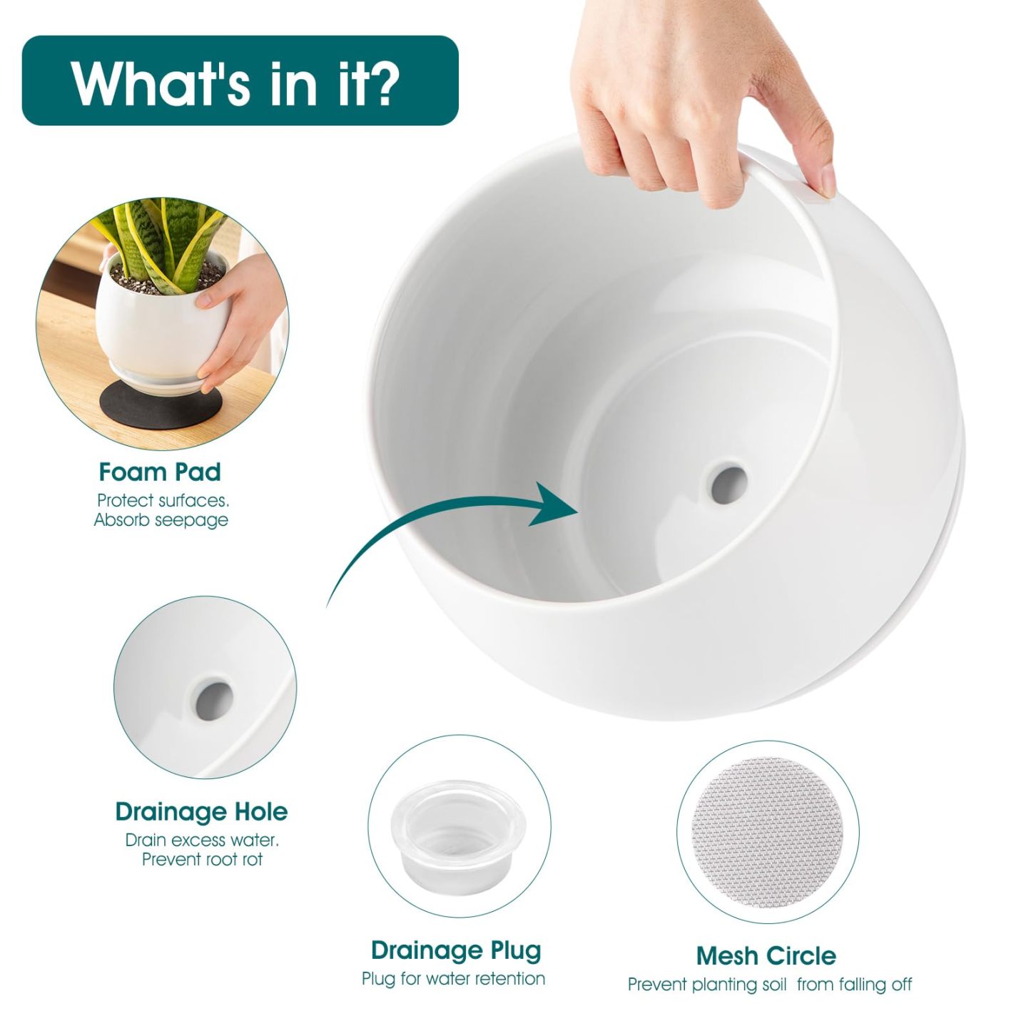 3-Pack White Ceramic Plant Pots, 3.7/4.8/6.2 Inch Indoor Planters with Drainage Holes & Saucers for Indoor Plants & Flowers