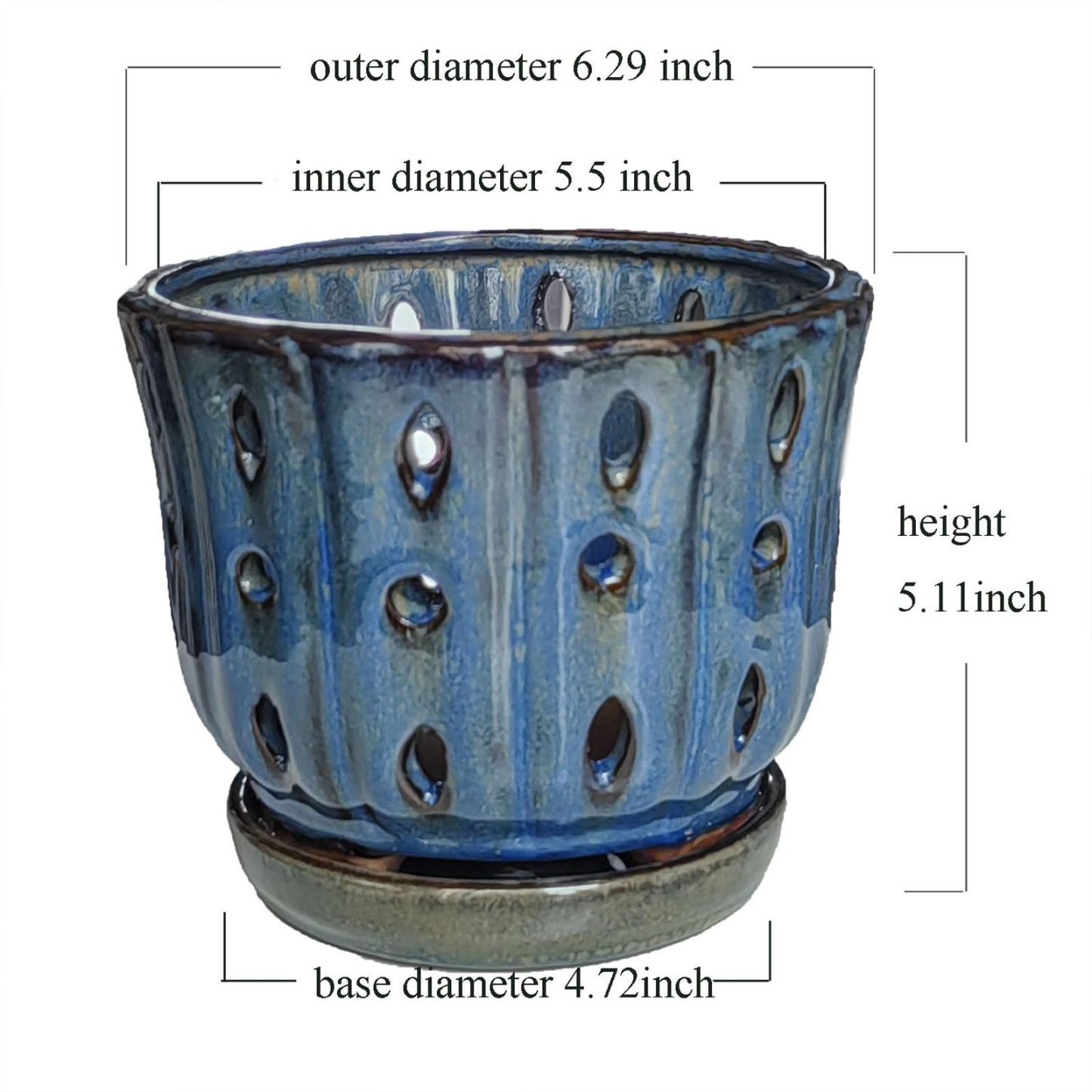 6 Inch Round Ceramic Orchid Pot with Holes, Premium Orchid Planter for Indoor Outdoor Use