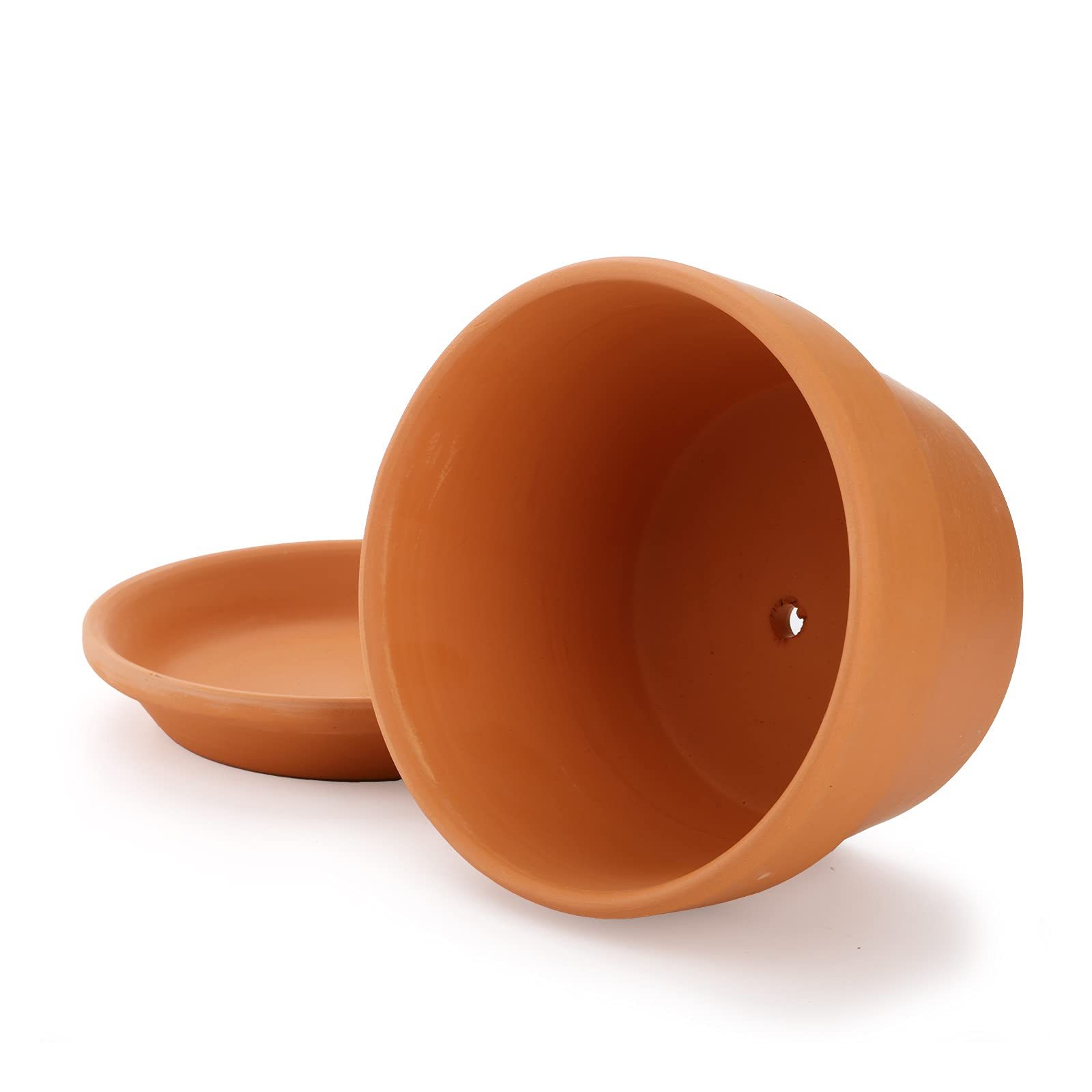 4 Pack 6 Inch Terracotta Plant Pots with Saucers, Large Clay Flower Planters with Drainage Holes for Indoor & Outdoor Plants