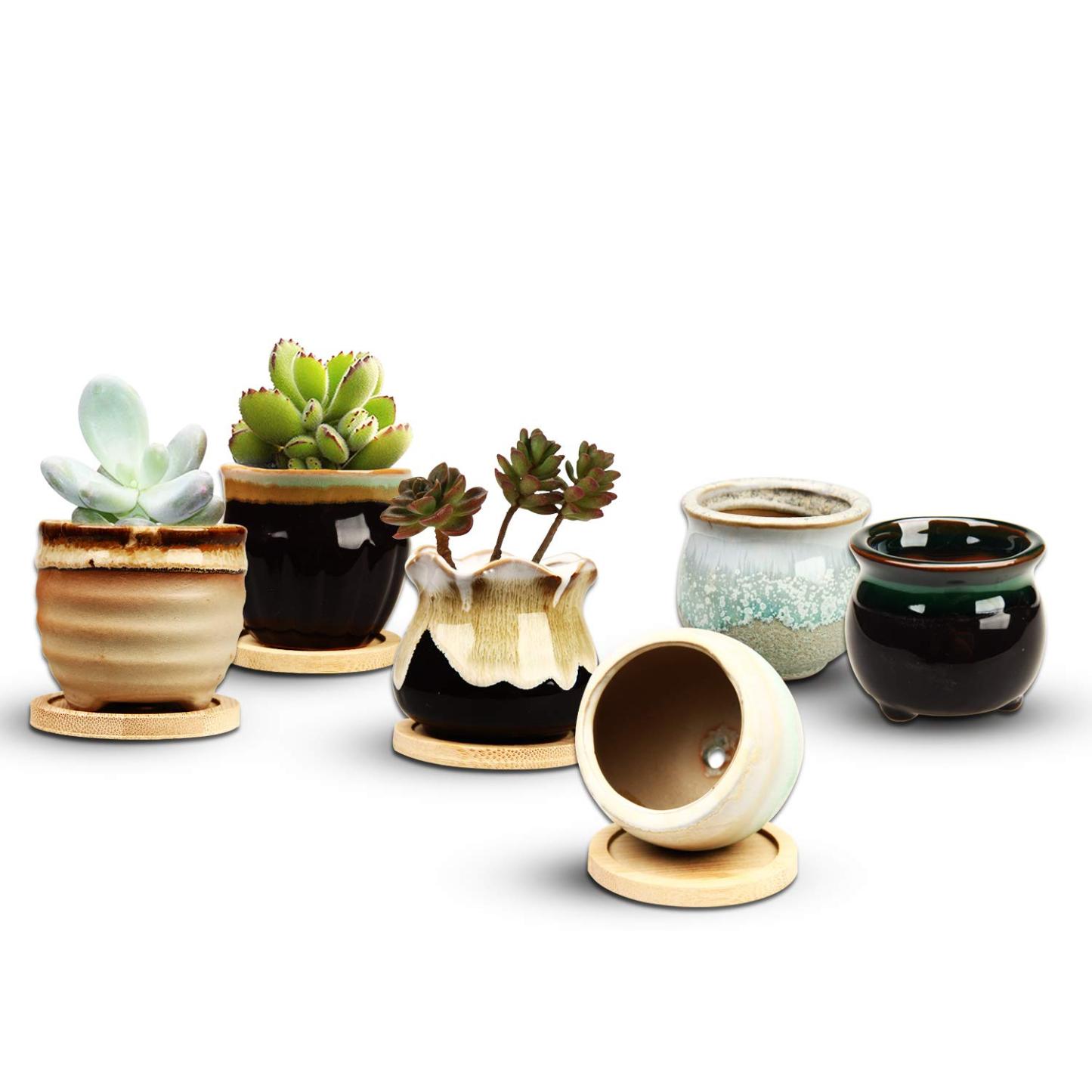 2.1 Inch Ceramic Succulent Pots with Drainage Holes, Mini Flowing Glaze Planters for Small Indoor Plants