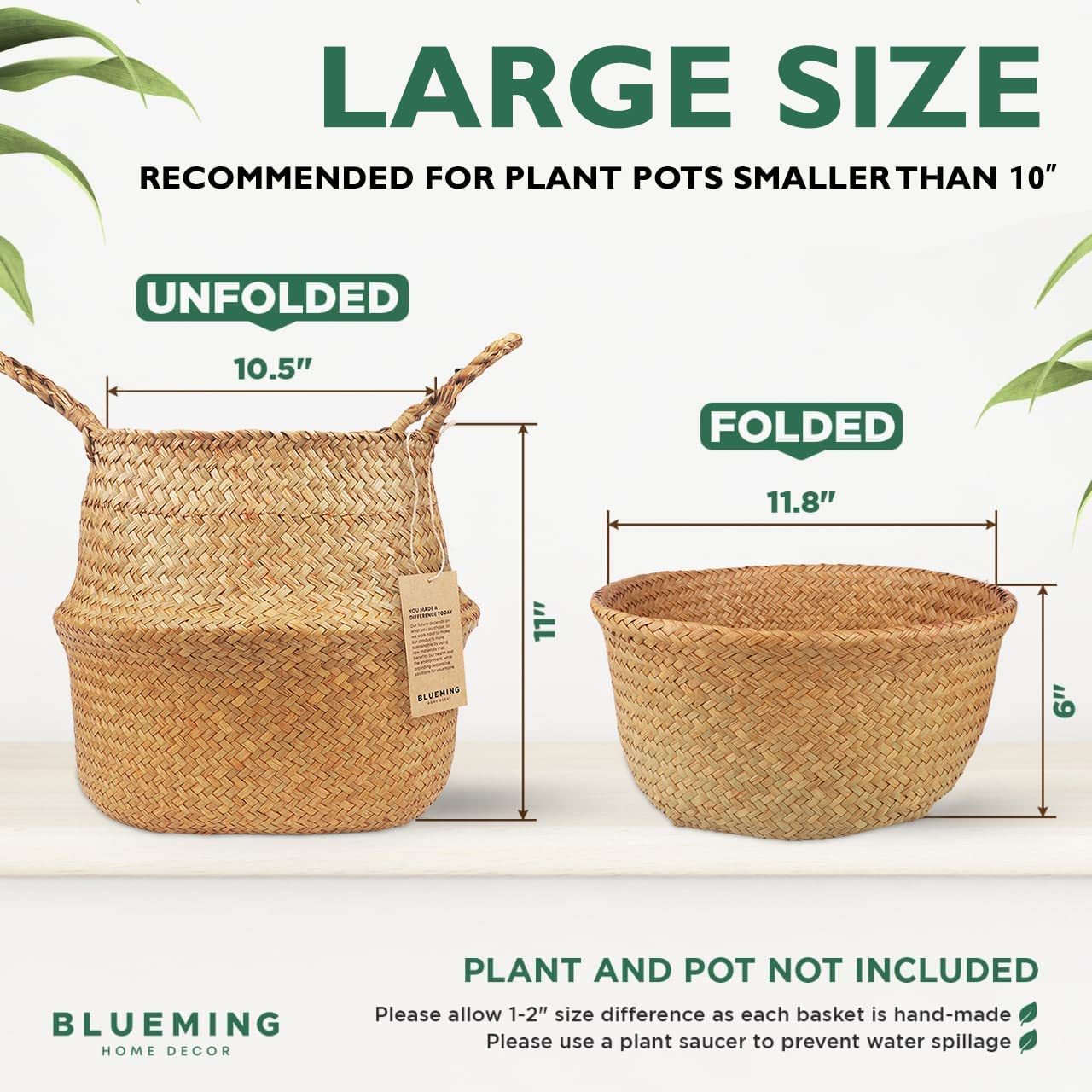 9-10 Inch Woven Wicker Plant Basket, Olive Tree Pot for Indoor Fake Trees, Decorative Planter Basket for Faux Artificial House Plants