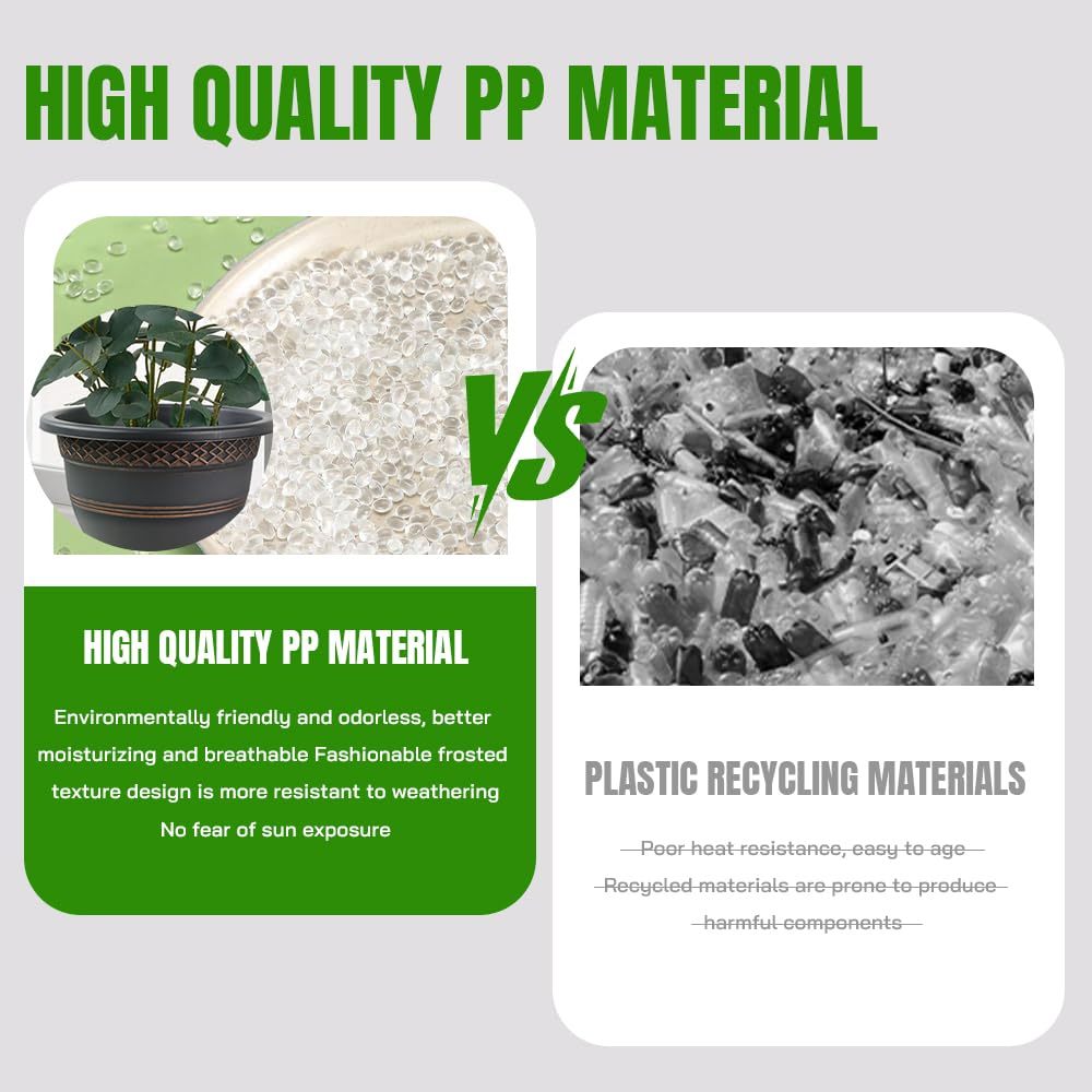 4 Pack 10 Inch Plastic Plant Pots with Drainage Holes & Saucers, Plaid Pattern Planters for Indoor Outdoor Herbs & Garden