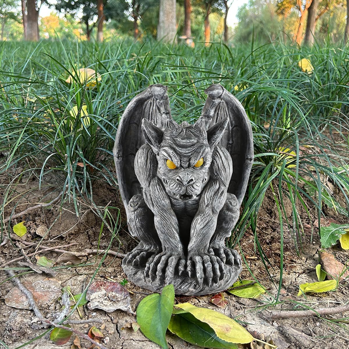 Large Winged Gargoyle Statue with Solar Lights 