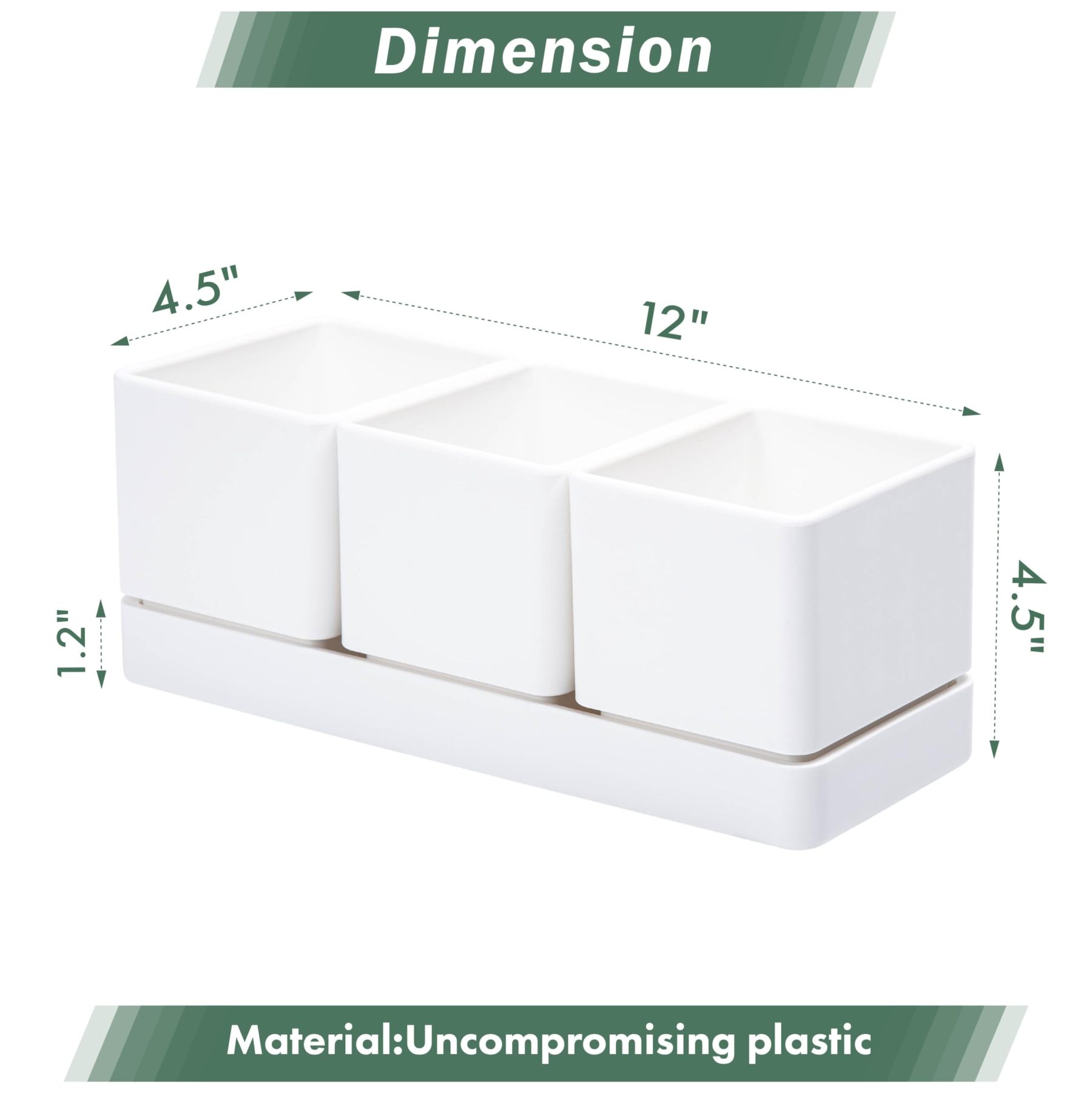 White Herb Garden Planter Set, Plastic Plant Pots with Drainage Holes & Saucers, Indoor Succulent Cactus Herb Pot for Windowsill, Balcony & Garden Decor