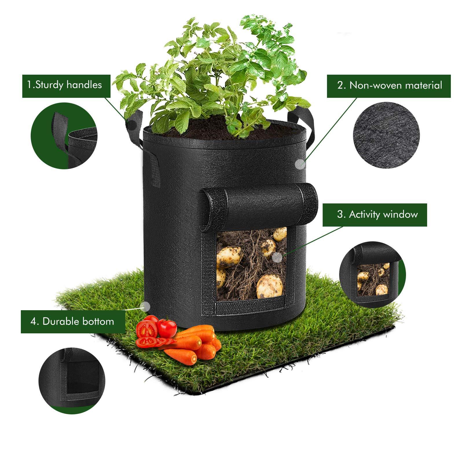 5-Pack 10 Gallon Potato Grow Bags, Thickened Nonwoven Fabric Planting Pots with Reinforced Handles for Vegetables, Tomatoes & Fruits
