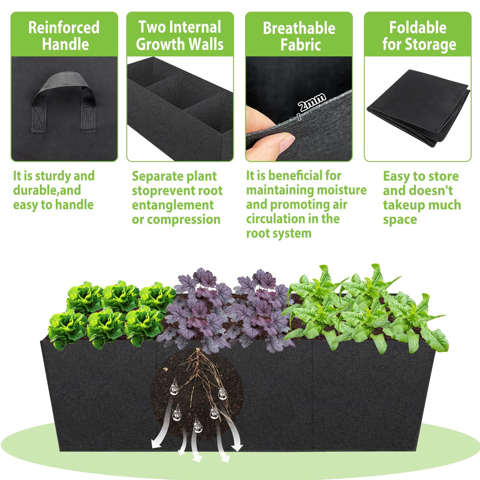 3 Pack Fabric Raised Garden Bed, 22 Gallon 3 Grids Planter Bag with Handles, Breathable Growing Bed for Vegetables, Flowers & Herbs